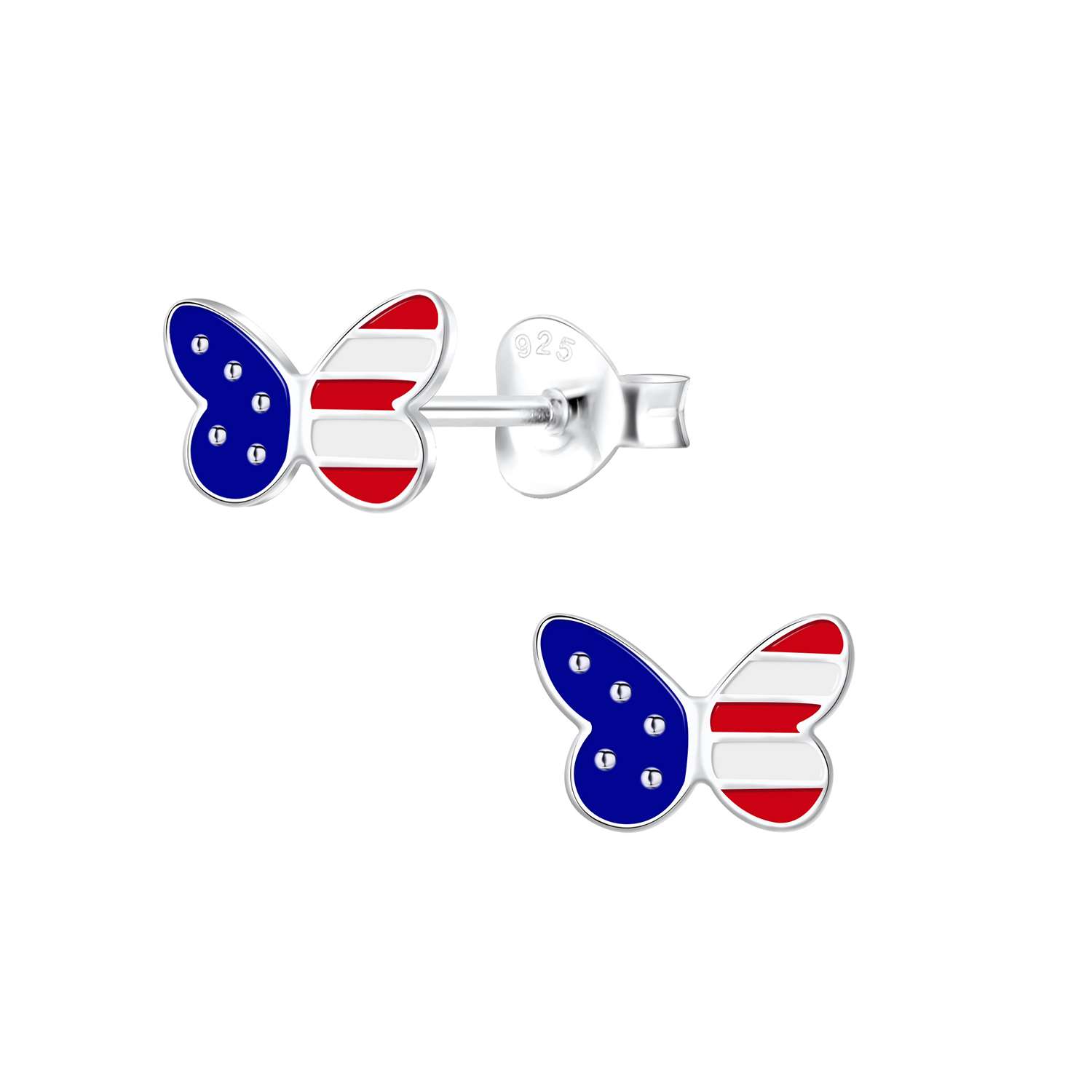 28044 <br> ear stud 8x6 enamel patriotic butterfly .925 E-coat - Image 1
