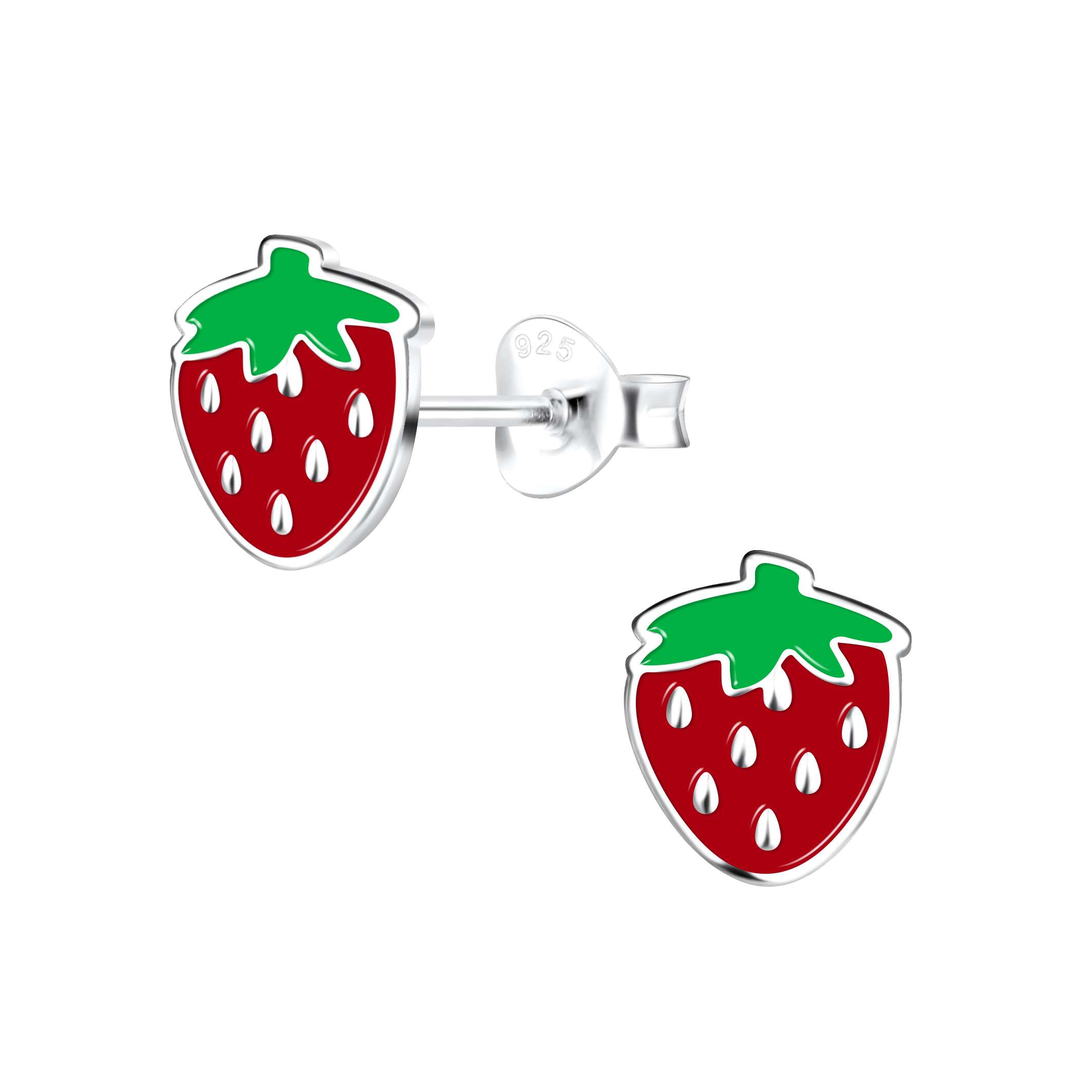 28046 <br> ear stud 7x8 enamel strawberry .925 E-coat - Image 1