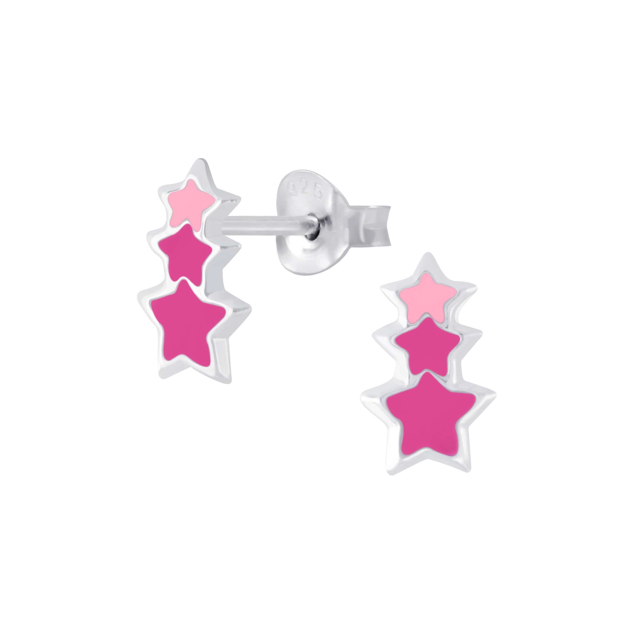 Close-Out-28048 <br> ear stud 9x5 enamel triple star .925 E-coat - Image 1