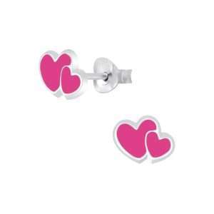 28049 <br> ear stud 9x6 enamel double heart .925 E-coat