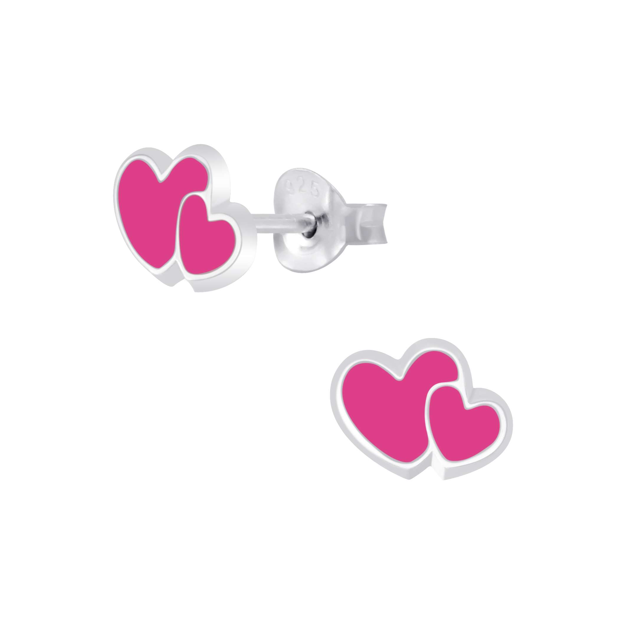 28049 <br> ear stud 9x6 enamel double heart  .925 E-coat - Image 1
