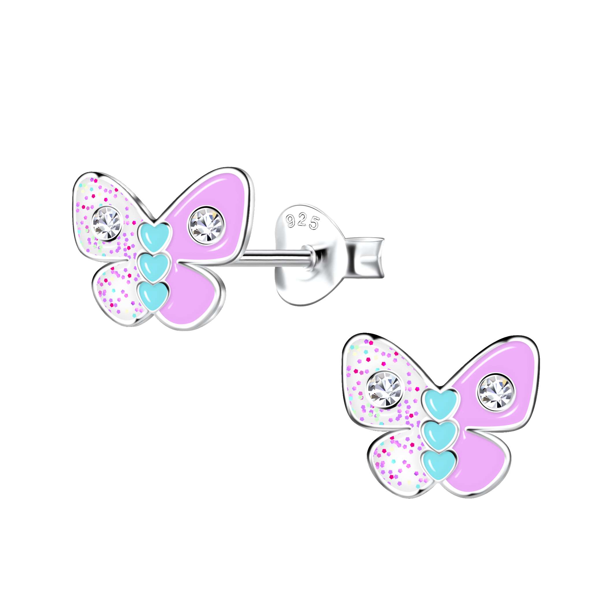 28050 <br> ear stud 9x7 enamel /crystal butterfly  .925 E-coat - Image 1