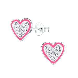 28051 <br> ear stud 8x8 enamel/crystal heart .925 E-coat