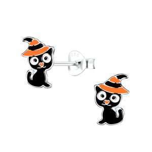 Close-Out-28054 <br> ear stud 6x9 enamel black cats  925 E-coat