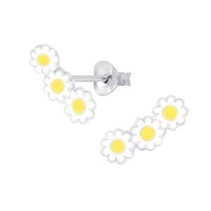 28057 <br> ear stud 12x5 triple daisy .925 E-coat