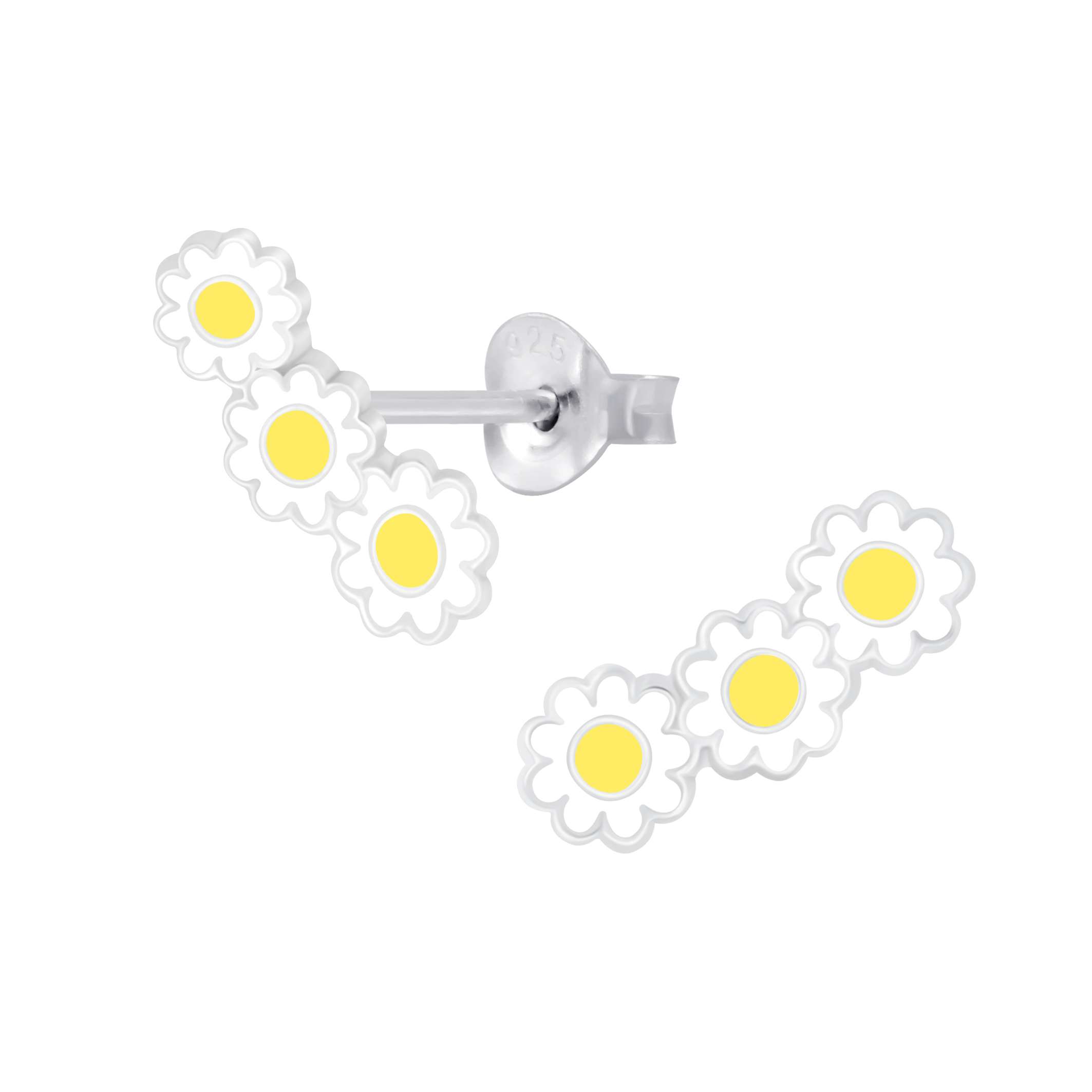 28057 <br> ear stud 12x5 triple daisy .925 E-coat - Image 1