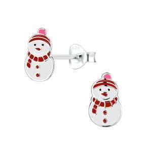 Close-Out-28058 <br> ear stud 12x5 enamel snowman  .925 E-coat