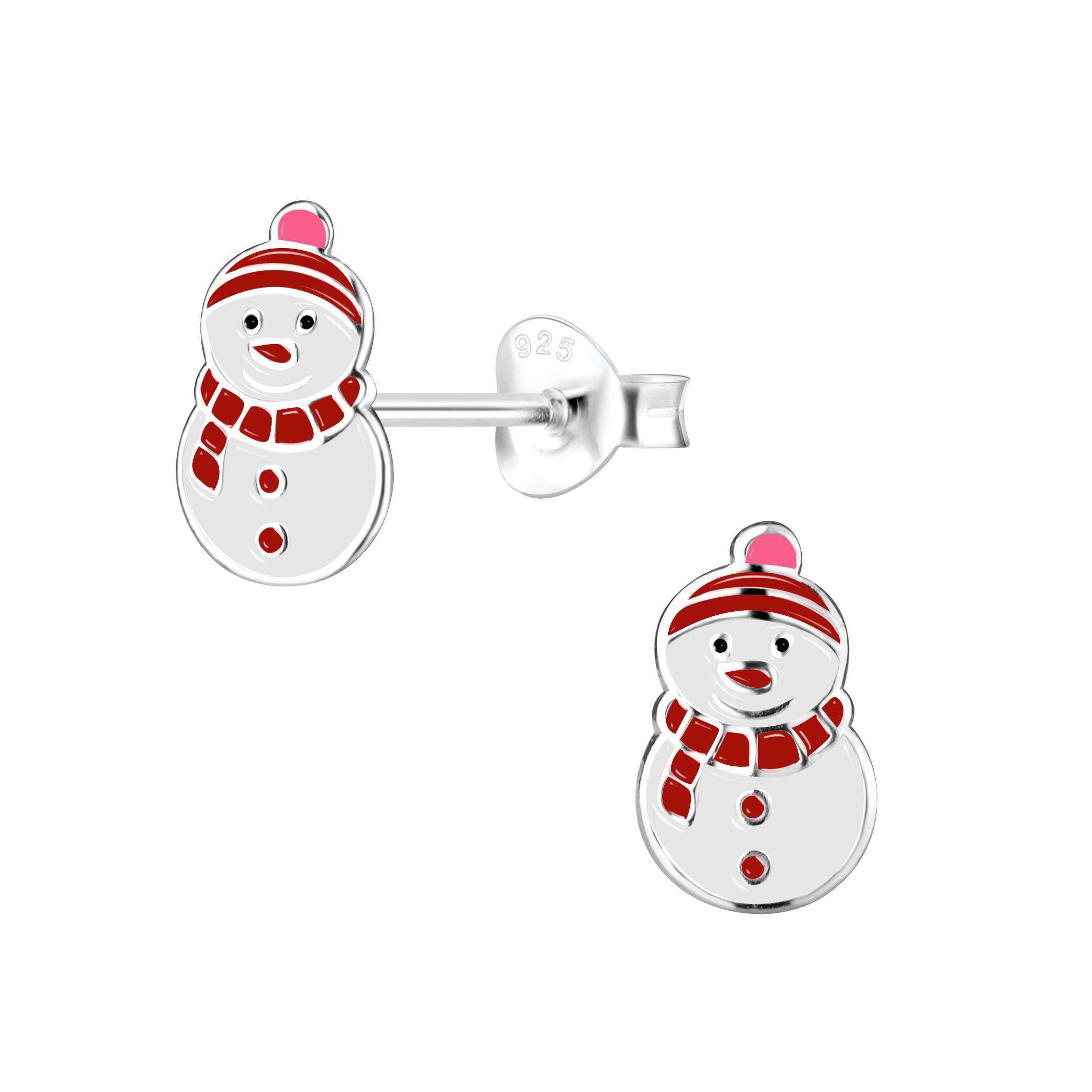 Close-Out-28058 <br> ear stud 12x5 enamel snowman  .925 E-coat - Image 1