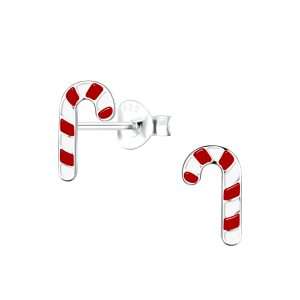 Close-Out-28060 <br> ear stud 6x10 enamel candy cane .925  E-coat