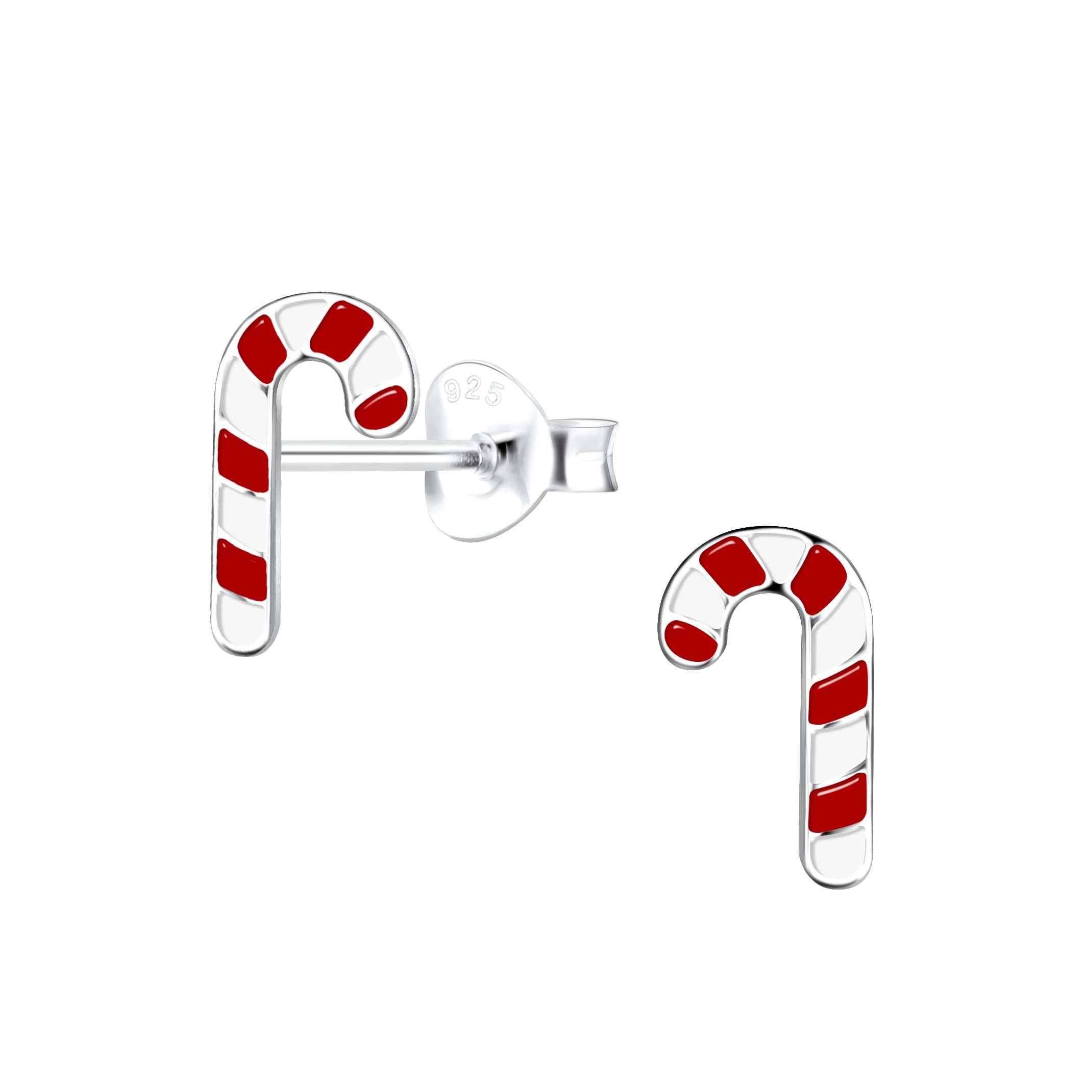 Close-Out-28060 <br> ear stud 6x10 enamel candy cane .925 E-coat - Image 1