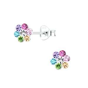 28061 <br> ear stud 6x6 crystal flower  .925 E-coat