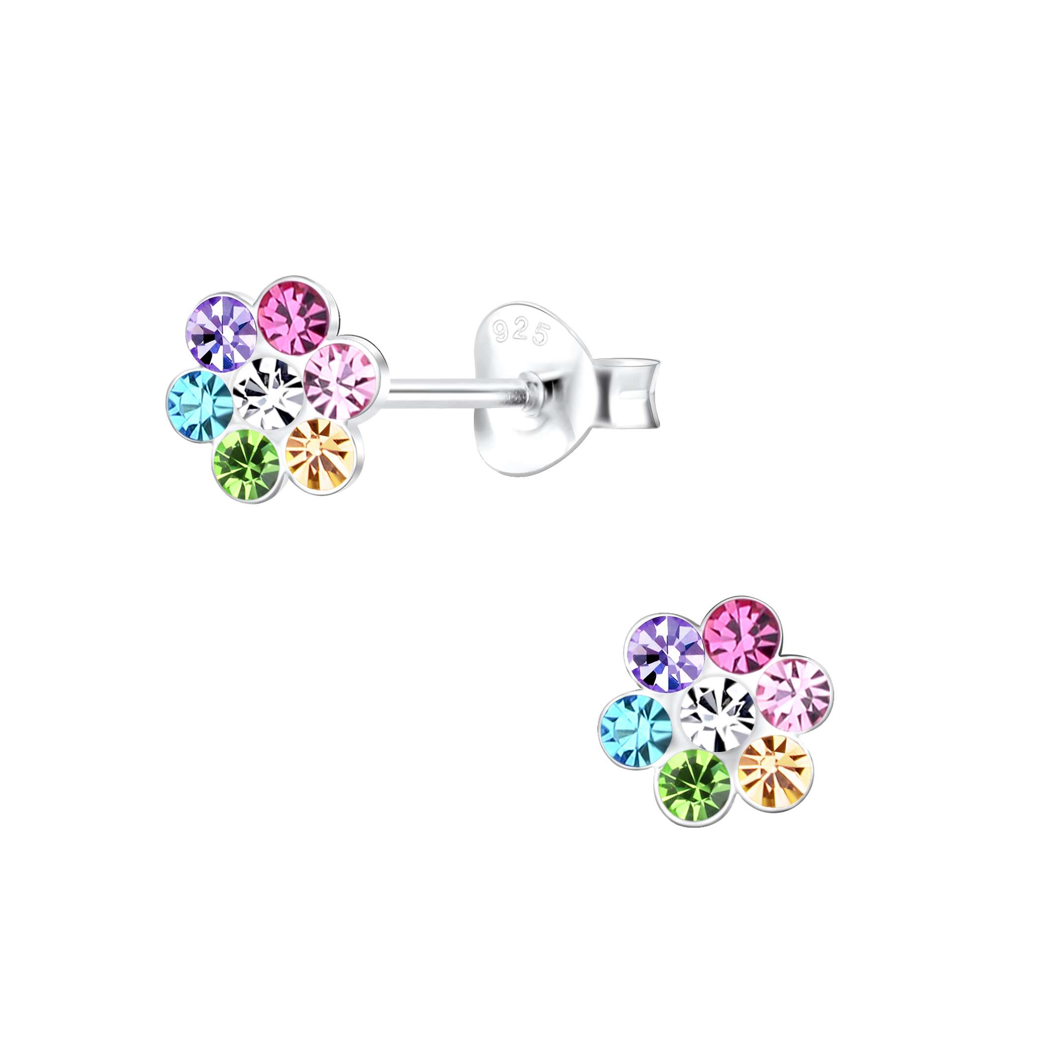 28061 <br> ear stud 6x6 crystal flower  .925 E-coat - Image 1