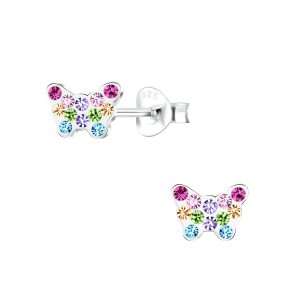 Close-Out-28062 <br> ear stud 6x5 crystal butterfly  .925 E-coat