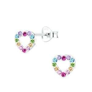 Close-Out-28063 <br> ear stud  6x7 crystal open heart  .925 E-coat