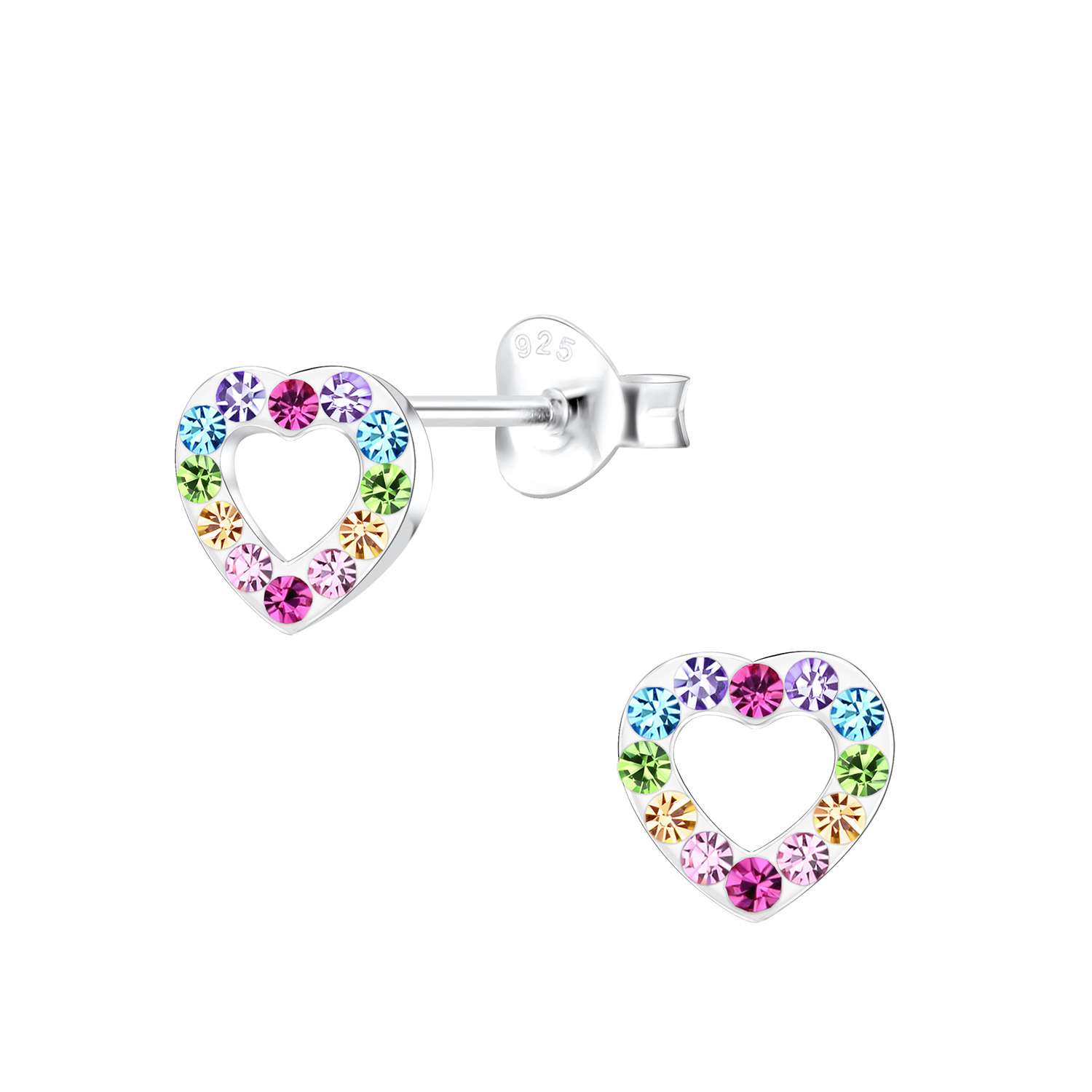 Close-Out-28063 <br> ear stud  6x7 crystal open heart  .925 E-coat - Image 1