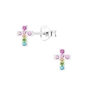 Close-Out-28065 <br> ear stud 5x6 crystal cross  .925 E-coat