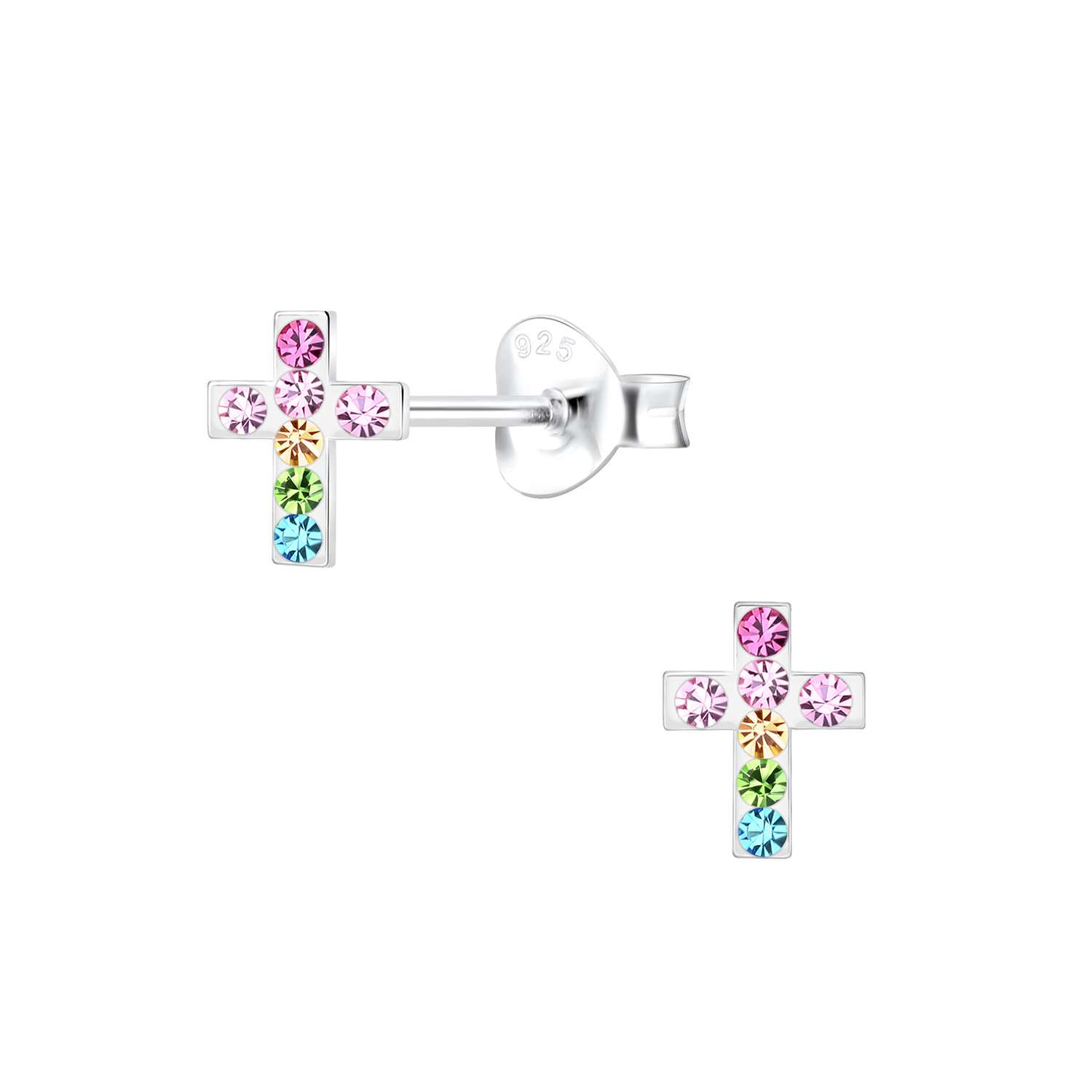 Close-Out-28065 <br> ear stud 5x6 crystal cross  .925 E-coat - Image 1