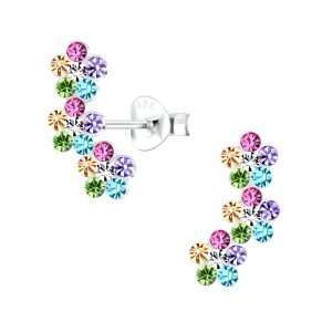 Close-Out-28067 <br> ear stud 6x14 crystal triple flower .925 E-coat
