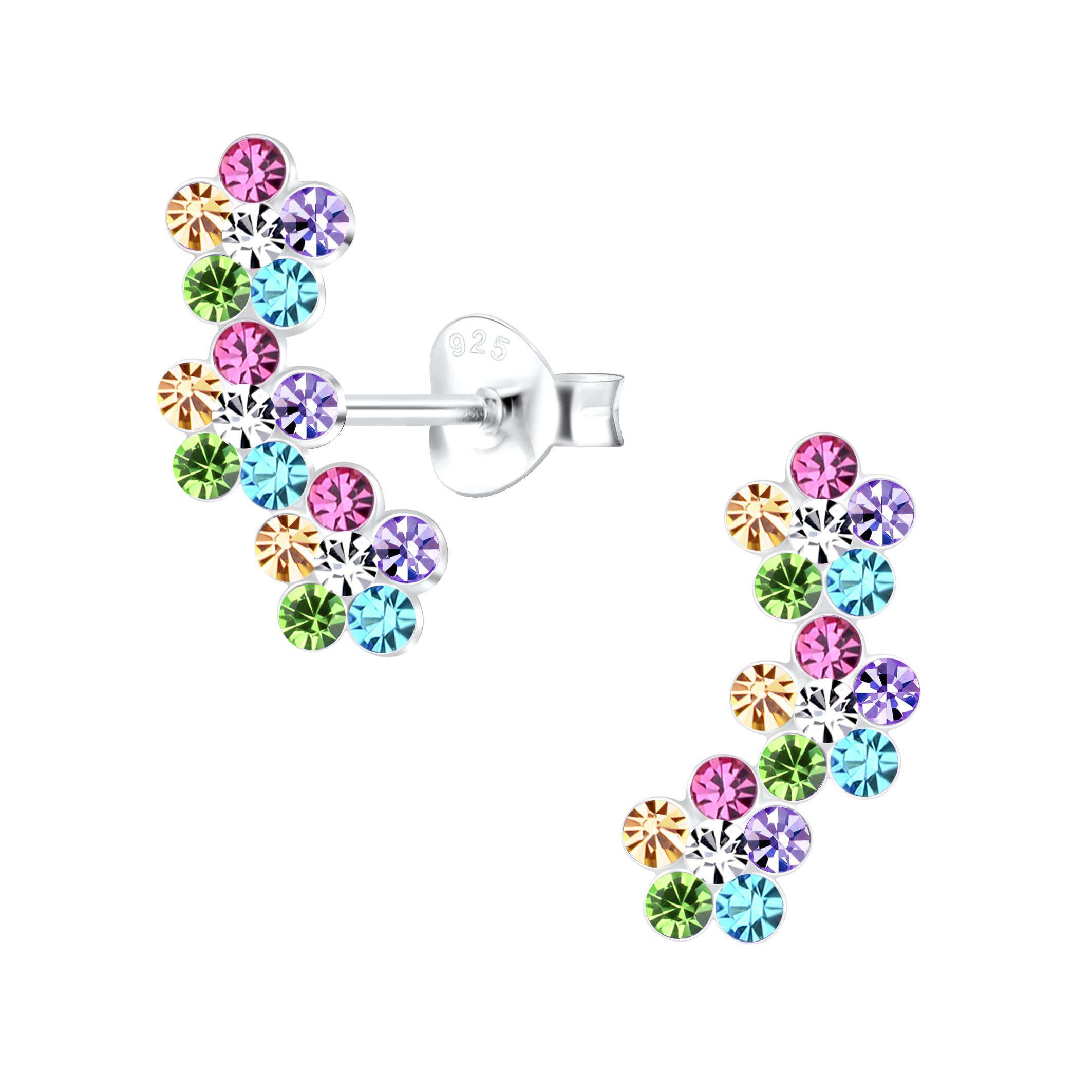 Close-Out-28067 <br> ear stud 6x14 crystal triple flower .925 E-coat - Image 1