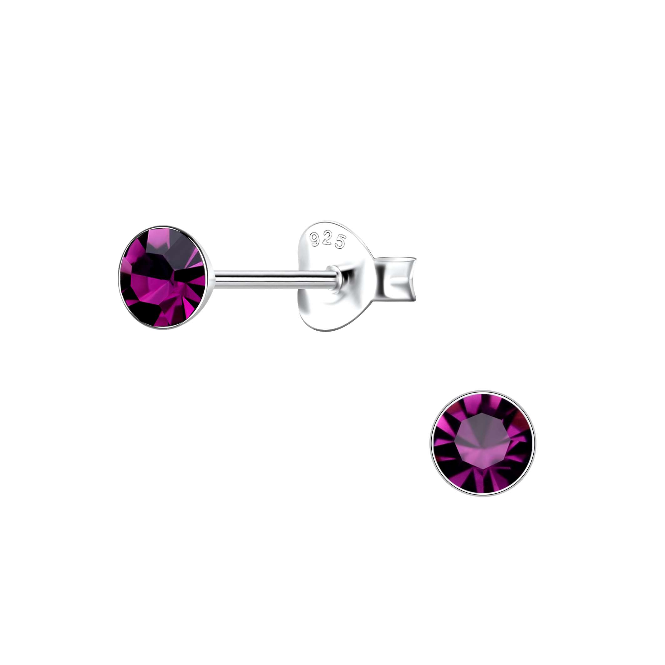 Close-Out-28072 <br> ear stud 4x4 rd crystal .925 E-coat - Image 1