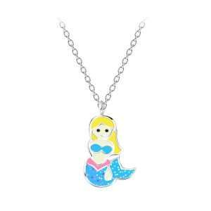 Close-Out-58010 <br> necklace 35.5x5 enamel mermaid 14"+2" ext .925 E-coat