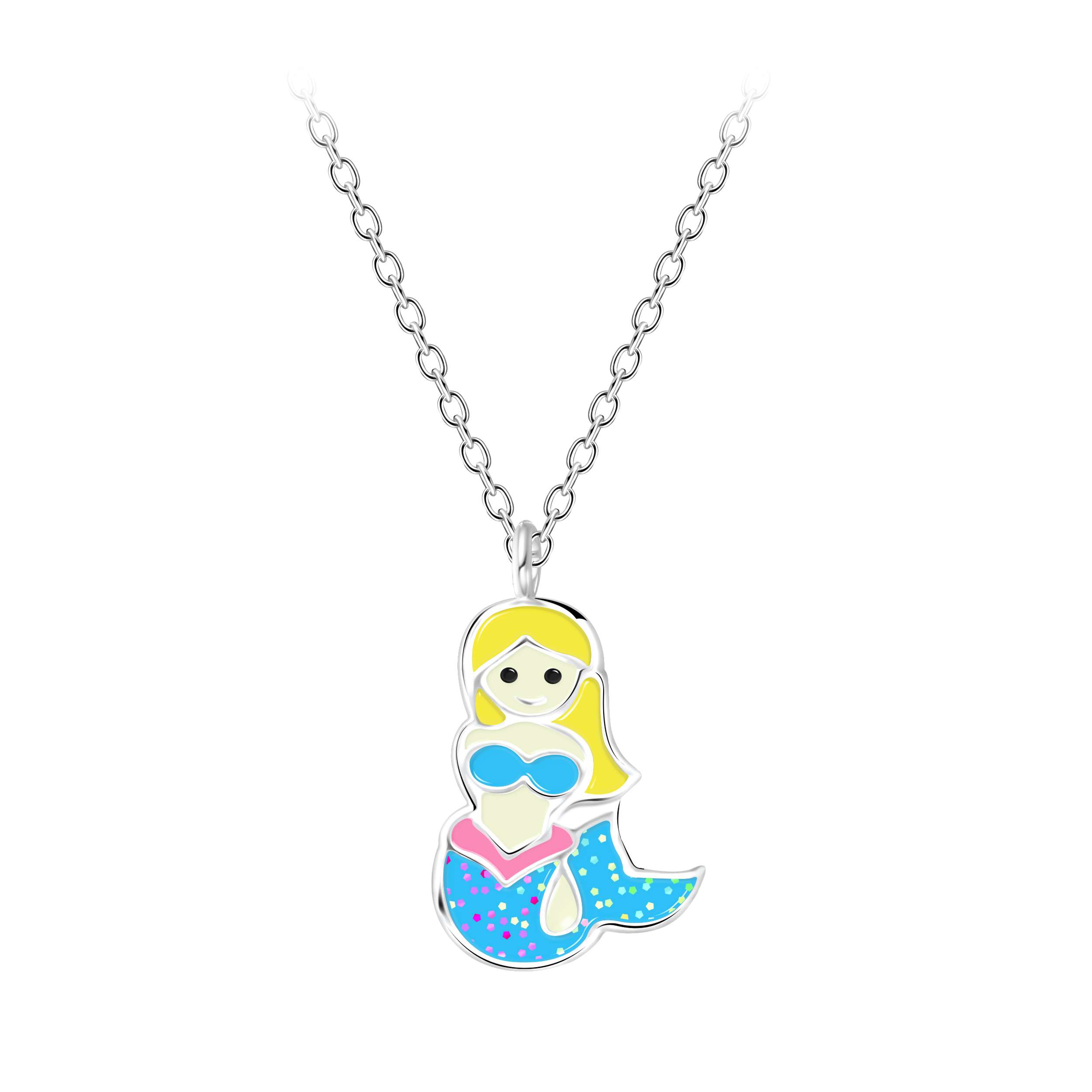 Close-Out-58010 <br> necklace 35.5x5 enamel mermaid 14"+2" ext .925 E-coat - Image 1