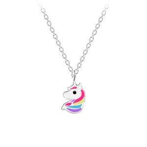 Close-Out-58011 <br> necklace 35.5x5 enamel unicorn 14"+2" ext  .925 E-coat