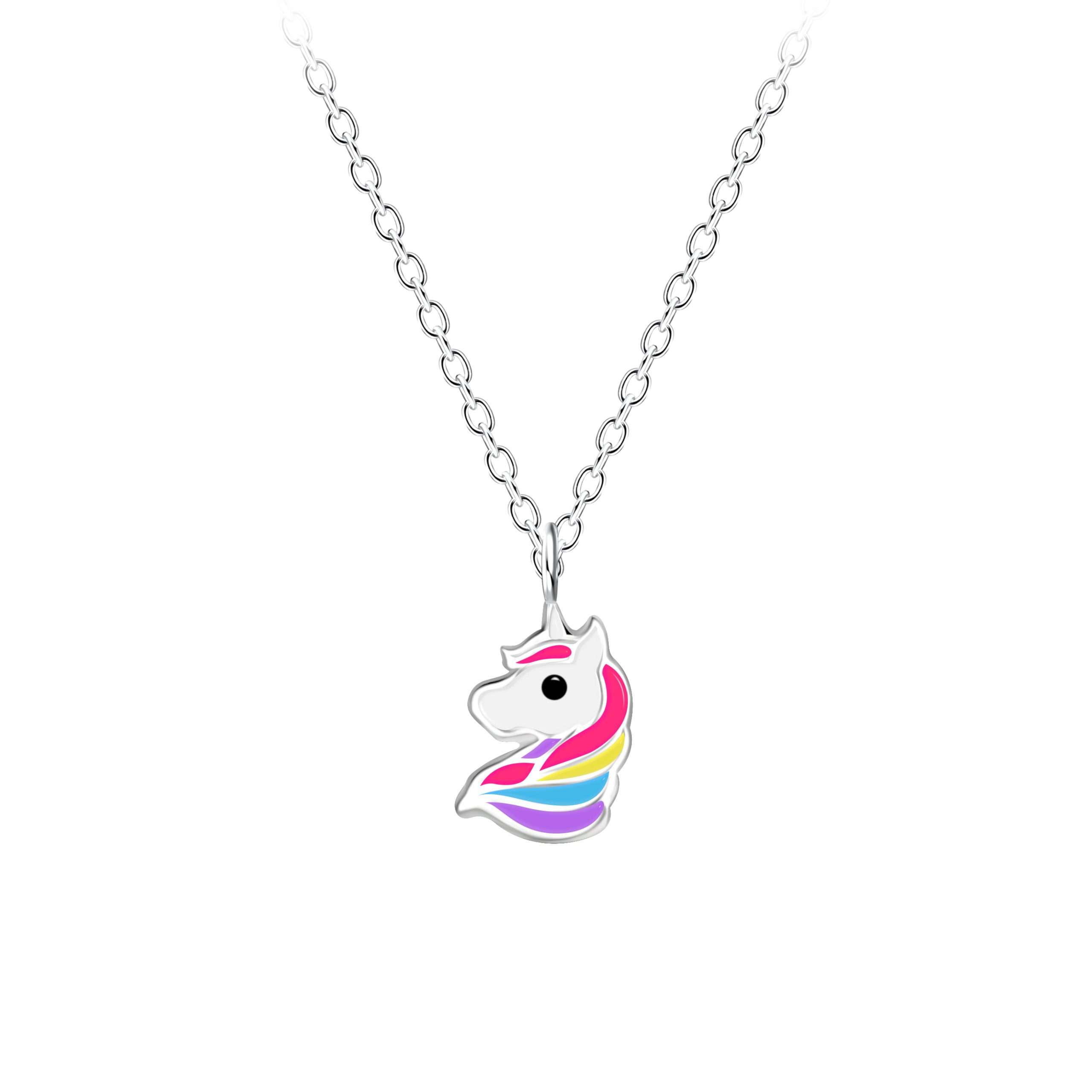 Close-Out-58011 <br> necklace 35.5x5 enamel unicorn 14"+2" ext  .925 E-coat - Image 1