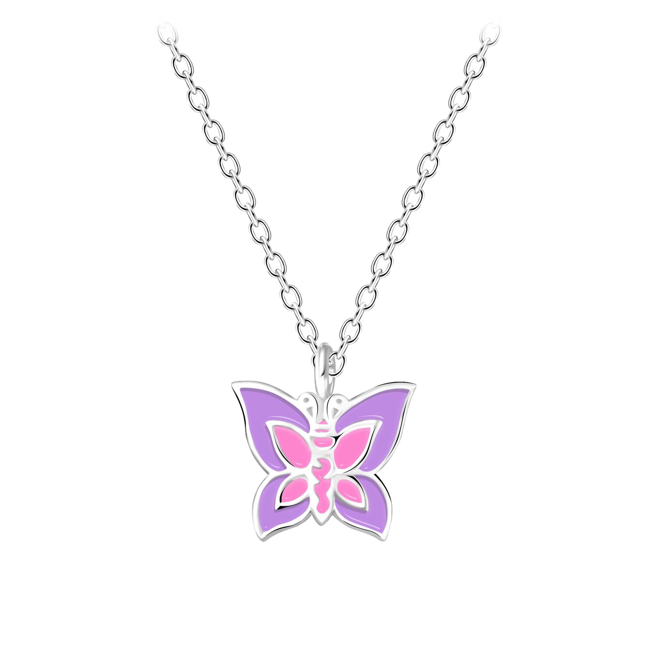 58012 <br> necklace 35.5x5 enamel butterfly 14"+2" ext  .925 E-coat - Image 1