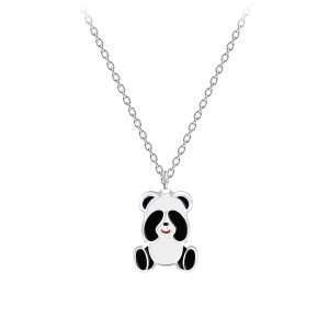 Close-Out-58013 <br> necklace 35.5x5 enamel panda 14"+2" ext  .925 E-coat