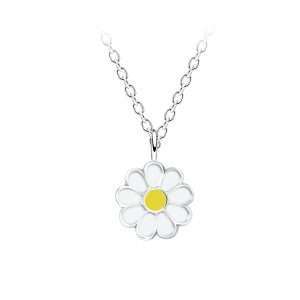 58014 <br> necklace 35.5x5 enamel daisy 14"+2" ext .925 E-coat