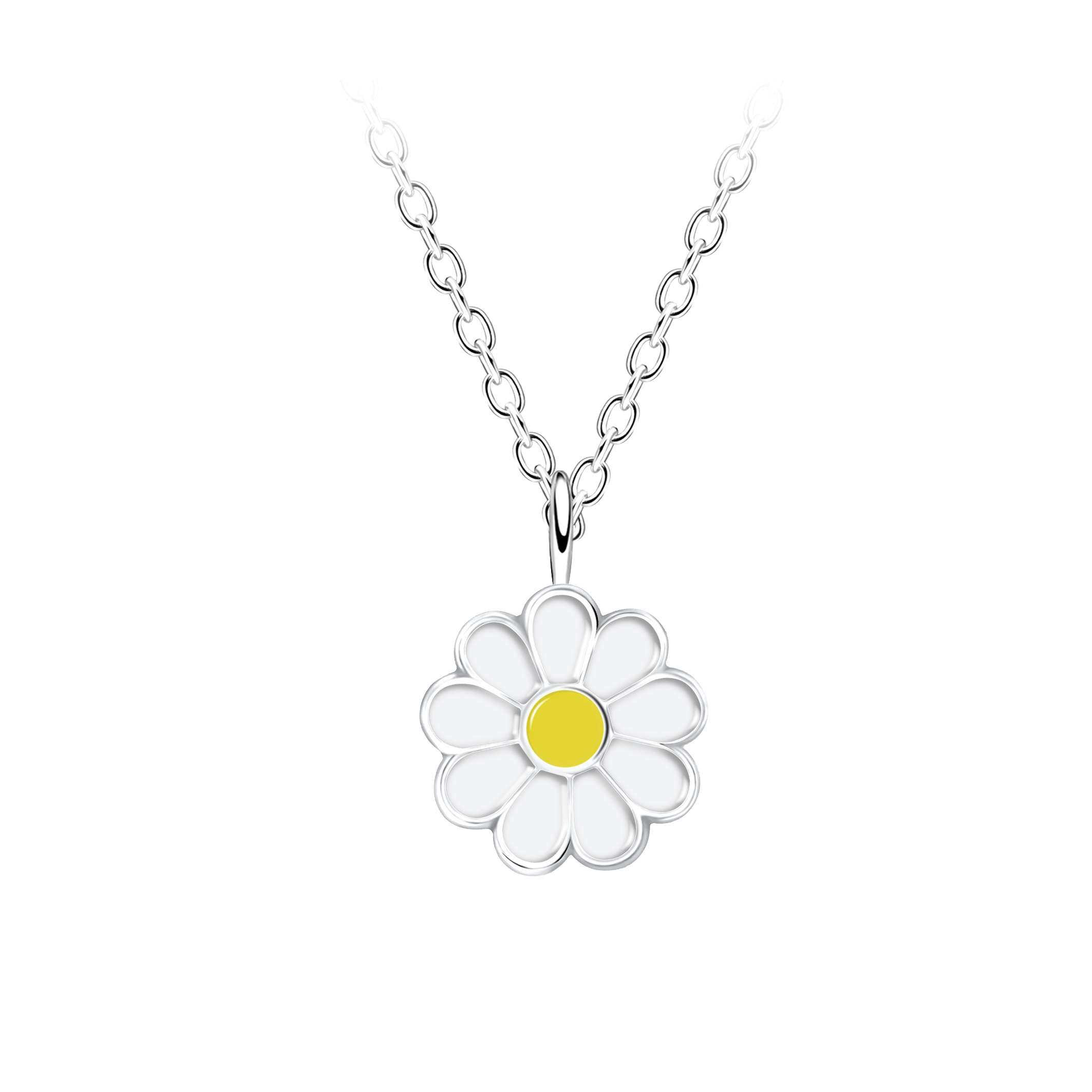 58014 <br> necklace 35.5x5 enamel daisy 14"+2" ext  .925 E-coat - Image 1