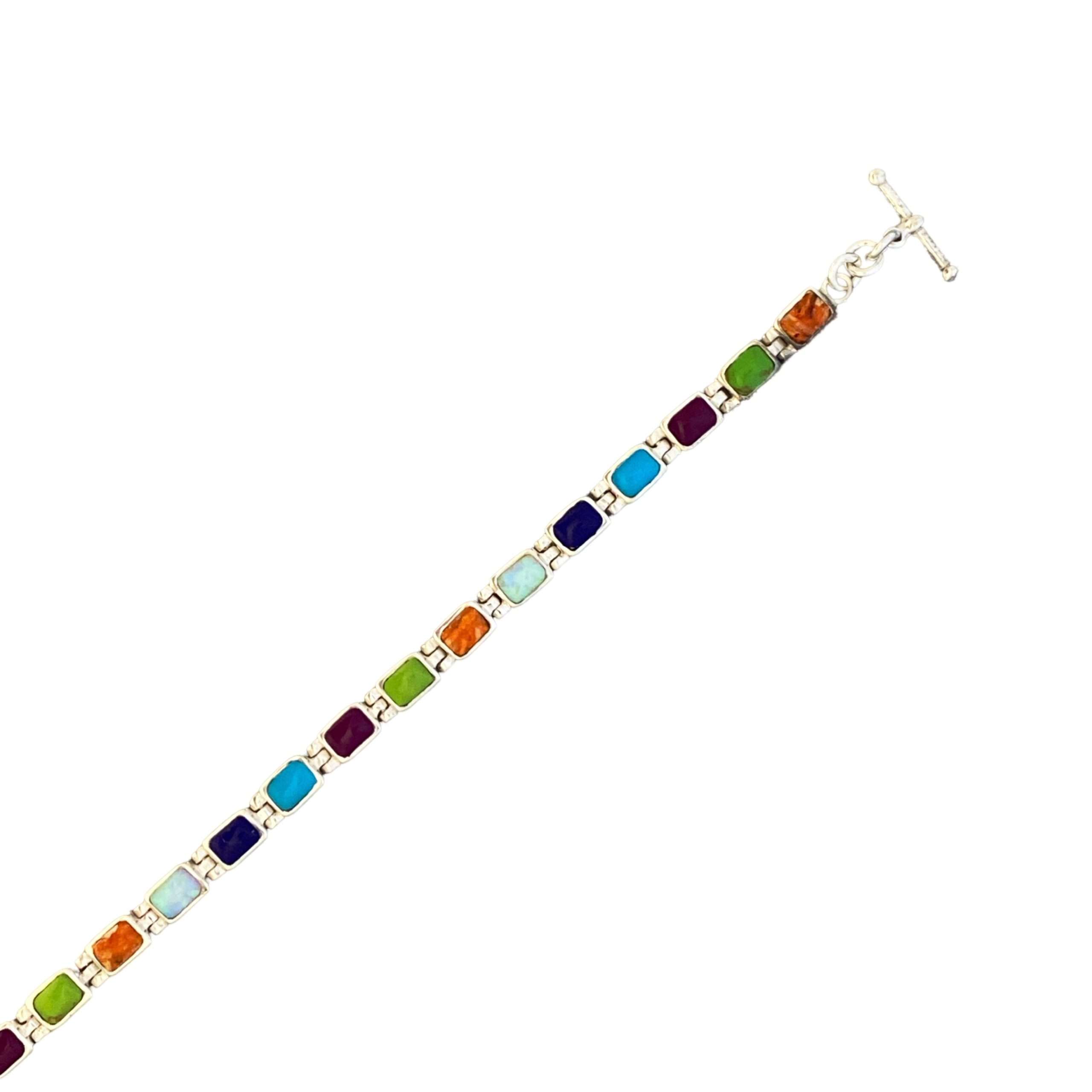 Inlay B-0207S <br> Sterling bracelet Inlay rectangular links, hinged - Image 8