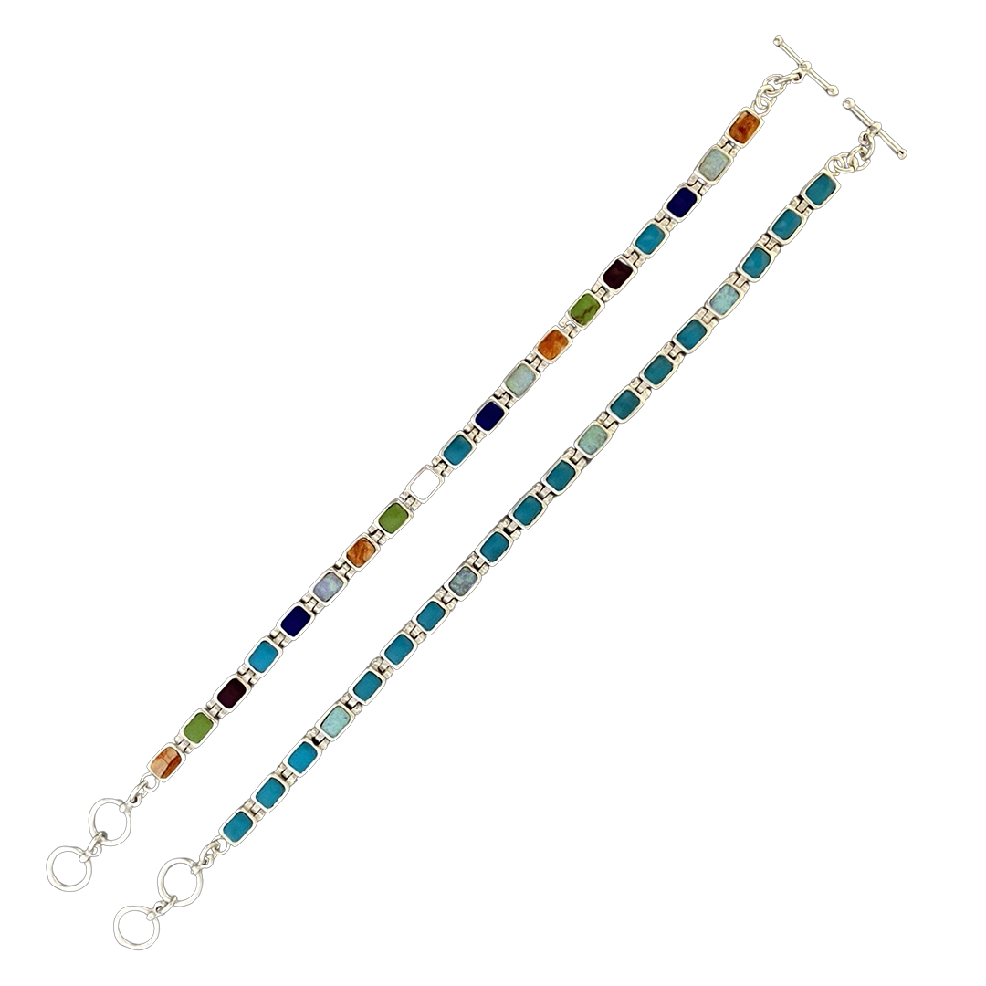 Inlay B-0207S <br> Sterling bracelet Inlay rectangular links, hinged - Image 3
