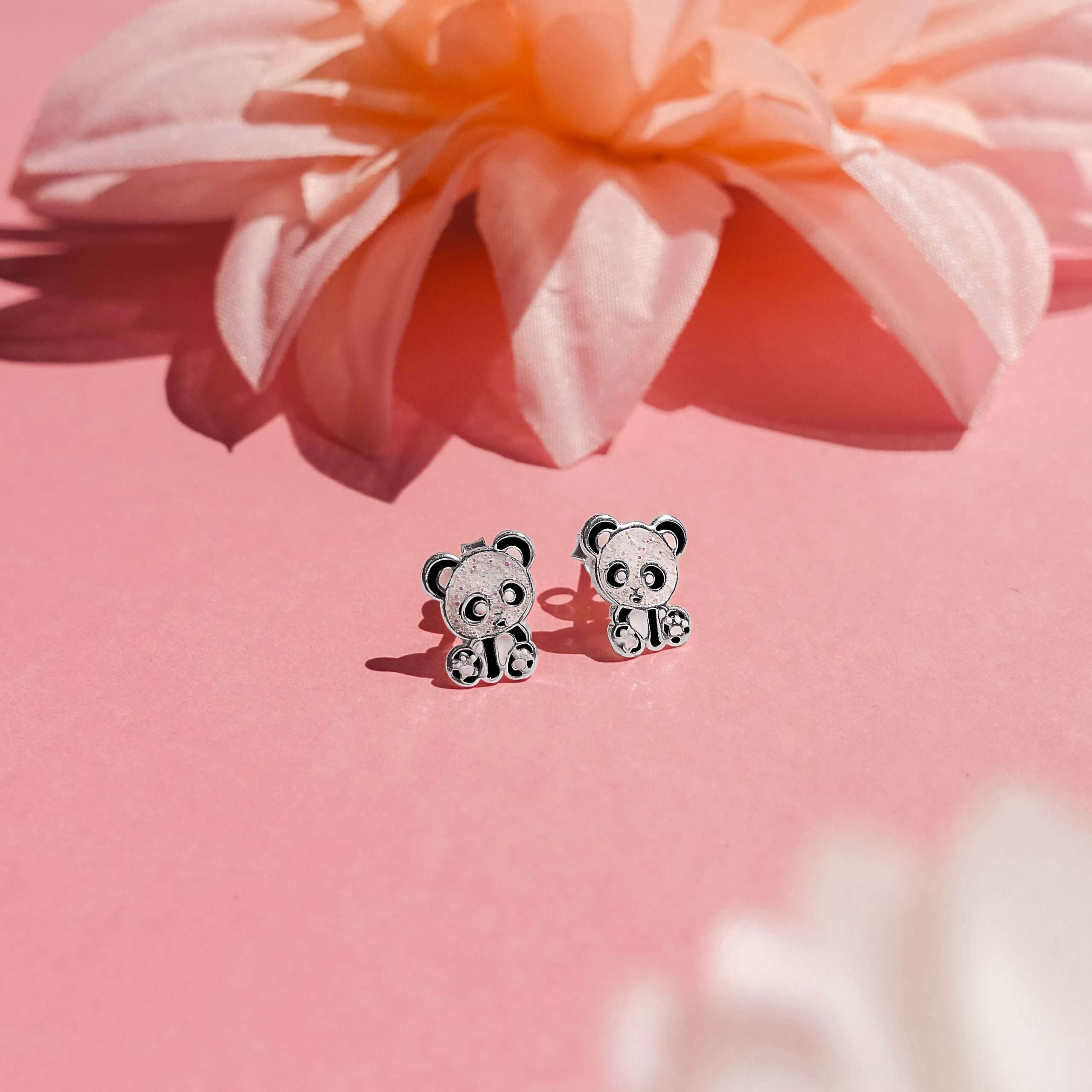28027 <br> ear stud 8x10 enamel panda .925 E-coat - Image 2
