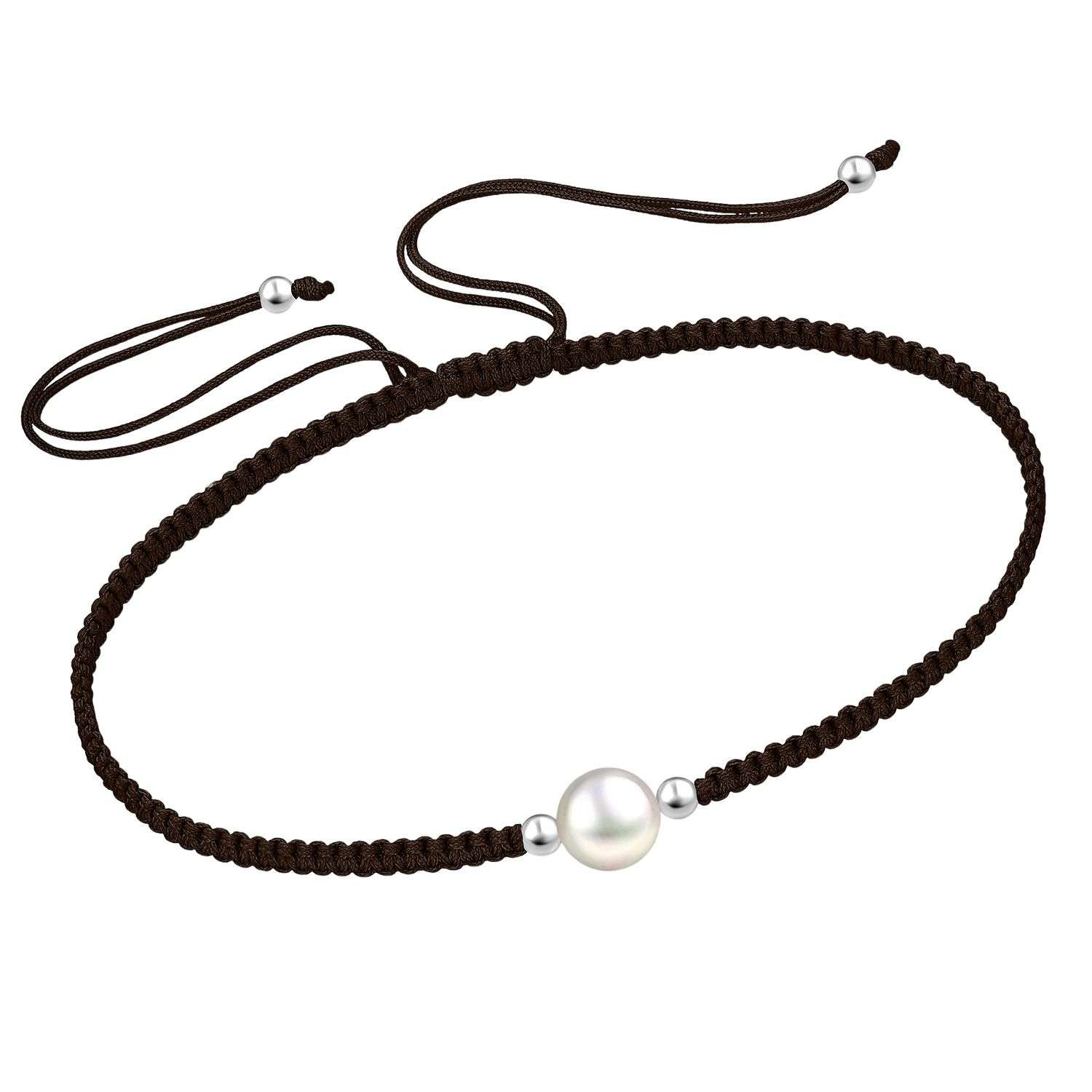 Close-Out-41095 <br> bracelet adjustable cord w/ Sterling Silver and fresh water pearl 6"+3" ext - Image 1