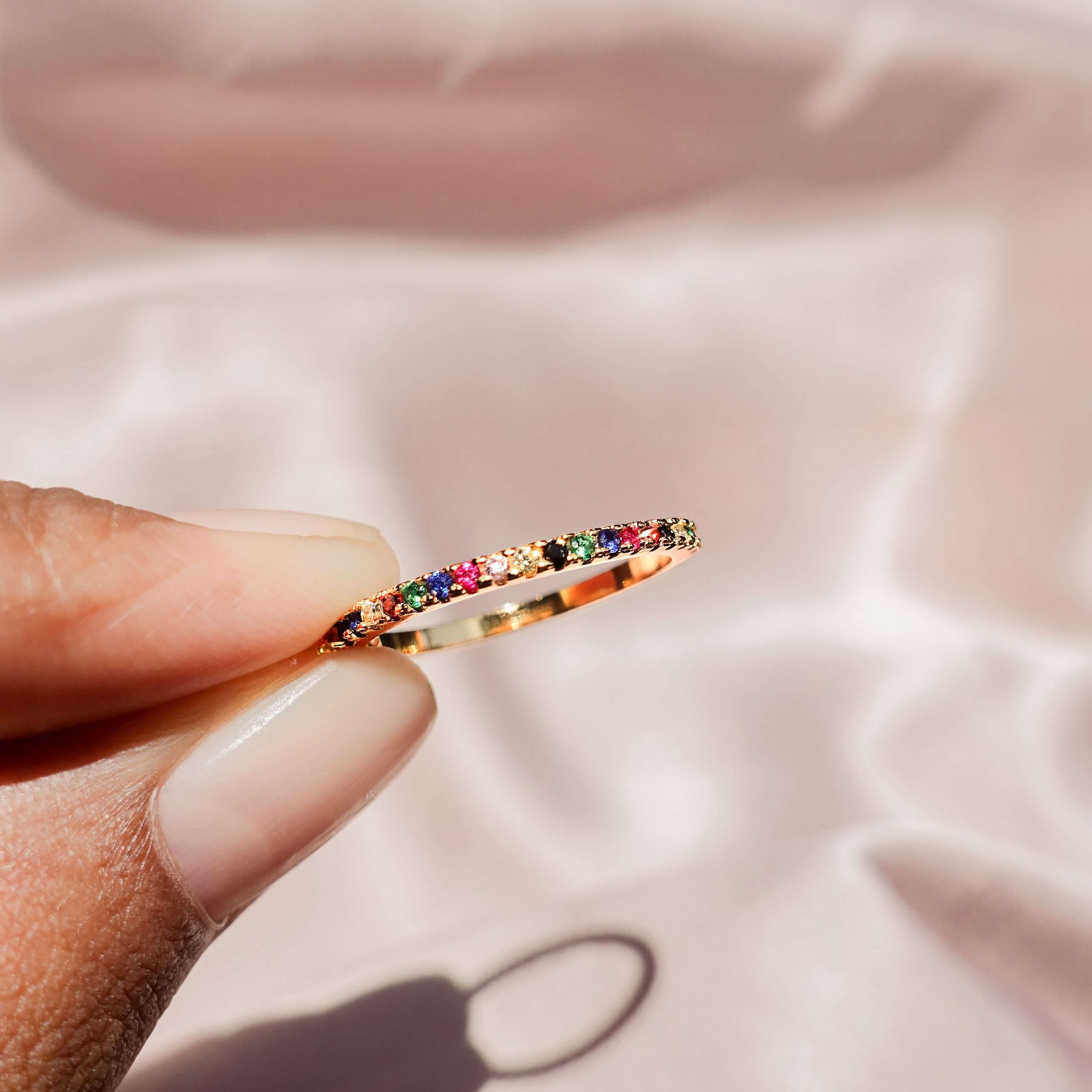 91028 <br>  ring multi colored CZ  *6-9 .925gGoldplated - Image 3