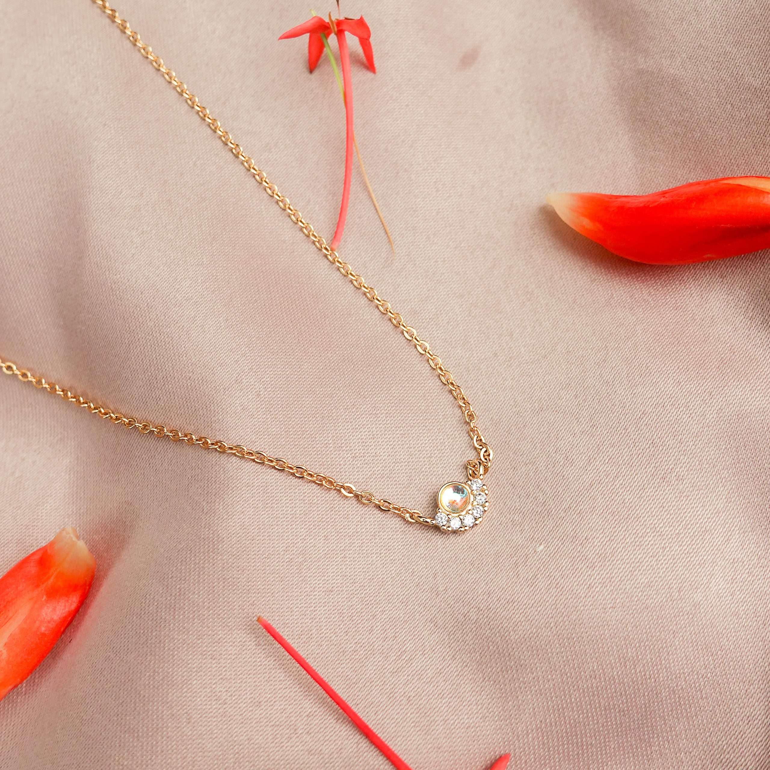 Close-Out-95261 <br> necklace moonstone w/ CZ's 16"+2" ext .925 goldplated - Image 3