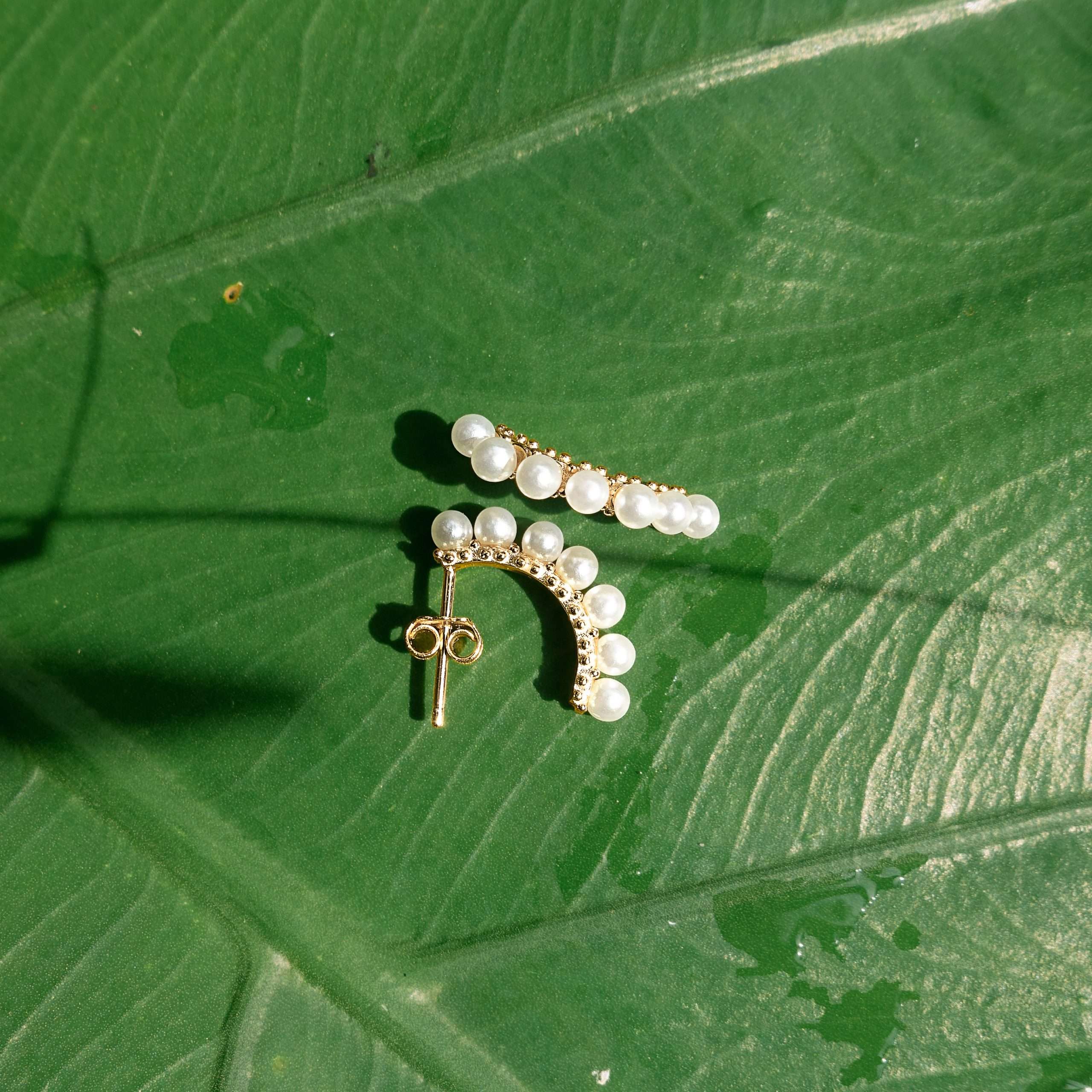 92249 <br> earring shell pearl curved bar .925 goldplated - Image 3