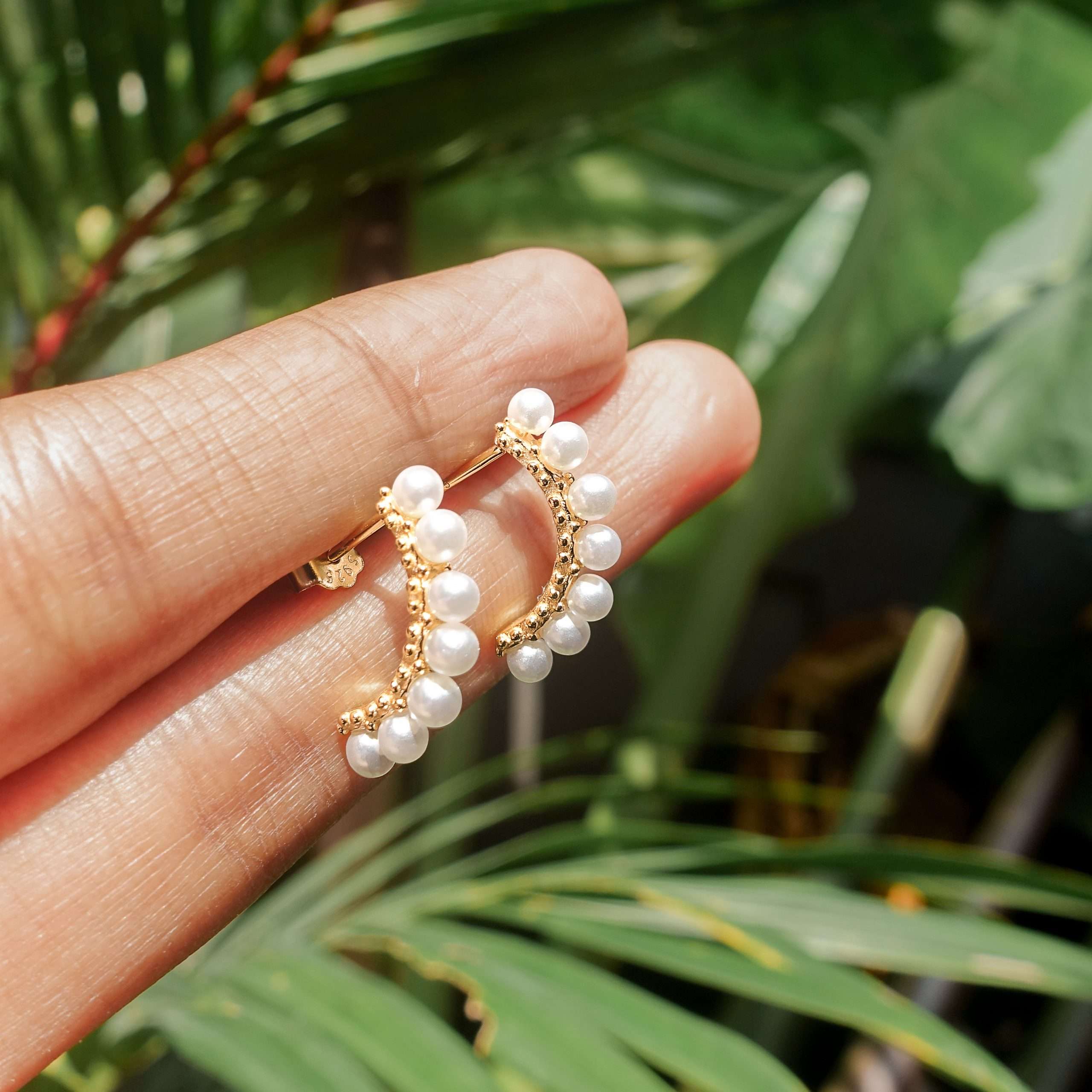 92249 <br> earring shell pearl curved bar .925 goldplated - Image 4
