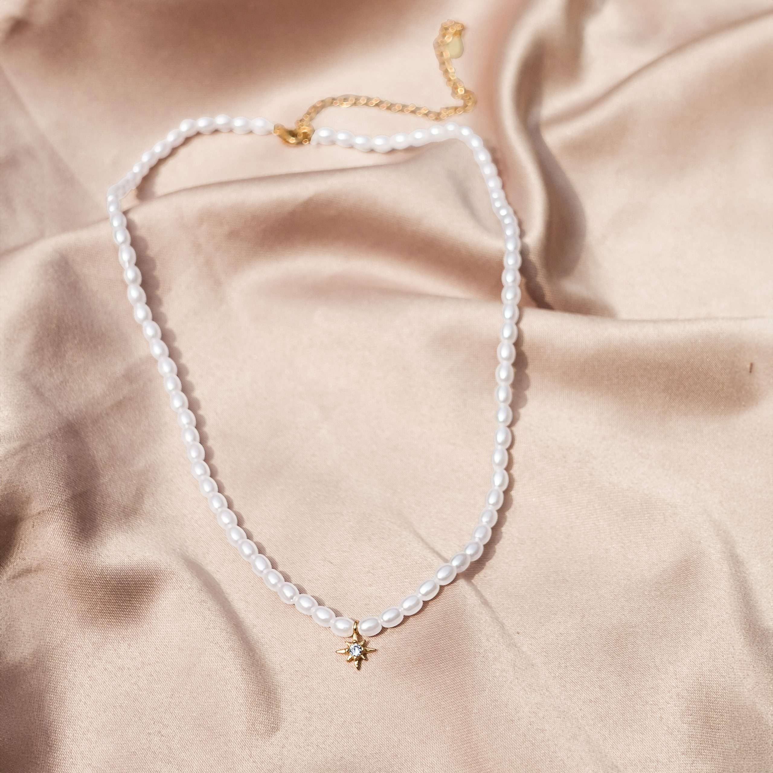 Close-Out-95248 <br> necklace freshwater pearl w/ CZ star 925 goldplated - Image 3