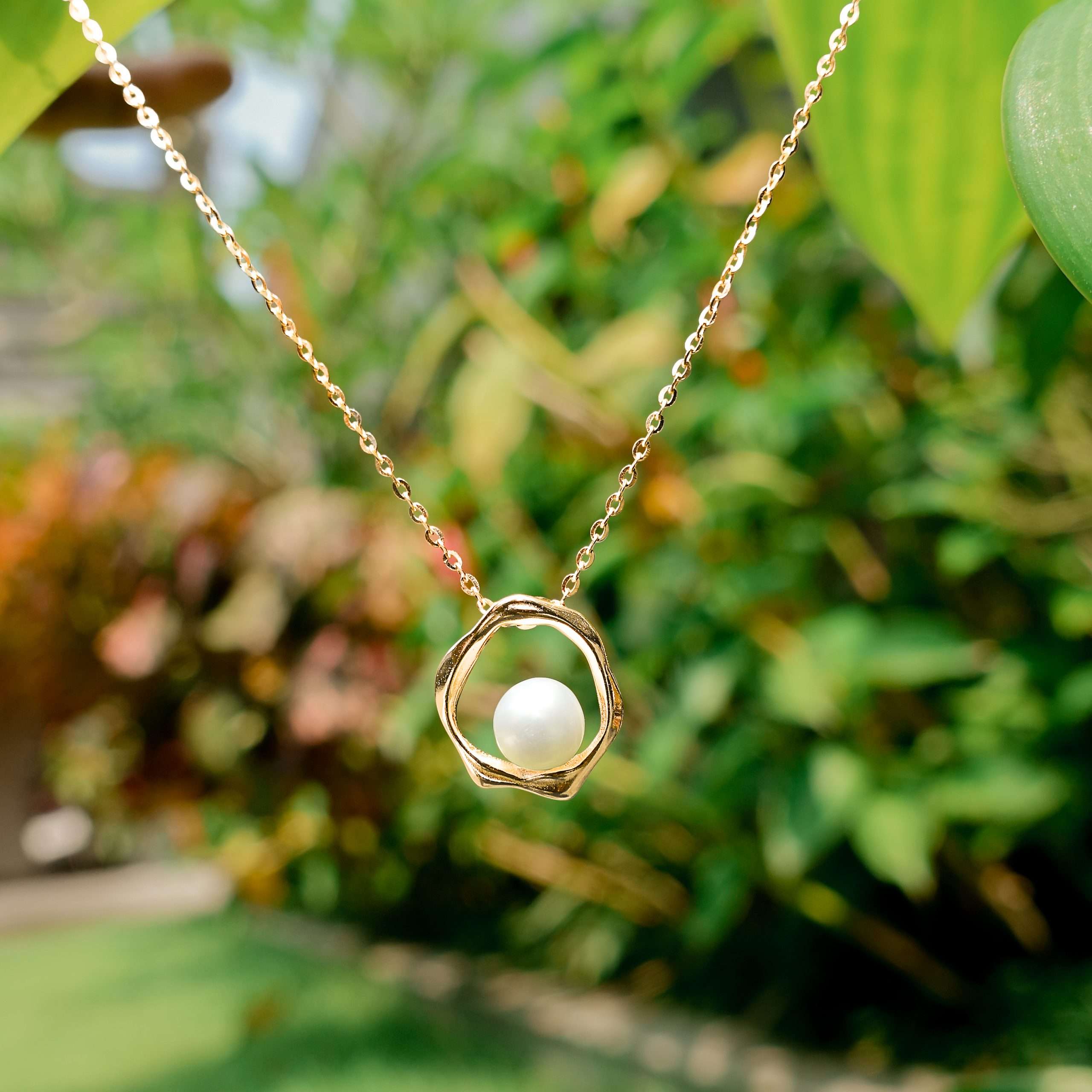 95171 <br> necklace freshwater pearl in frame 16"+2" ext  .925 Goldplated - Image 3