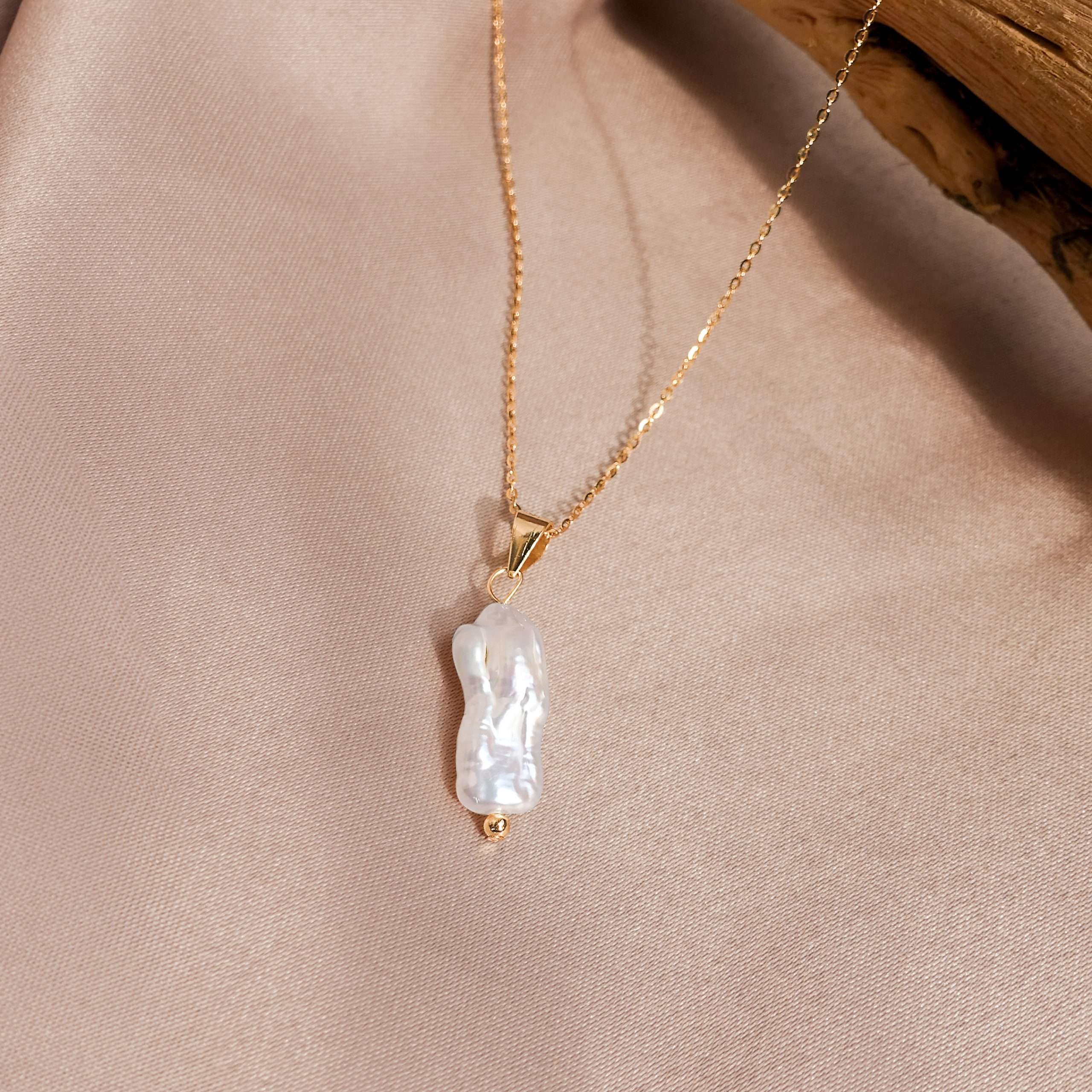 Close-Out-95252 <br> necklace freshwater pearl on 1mm cable chain 16"+2" .925 goldplated - Image 4