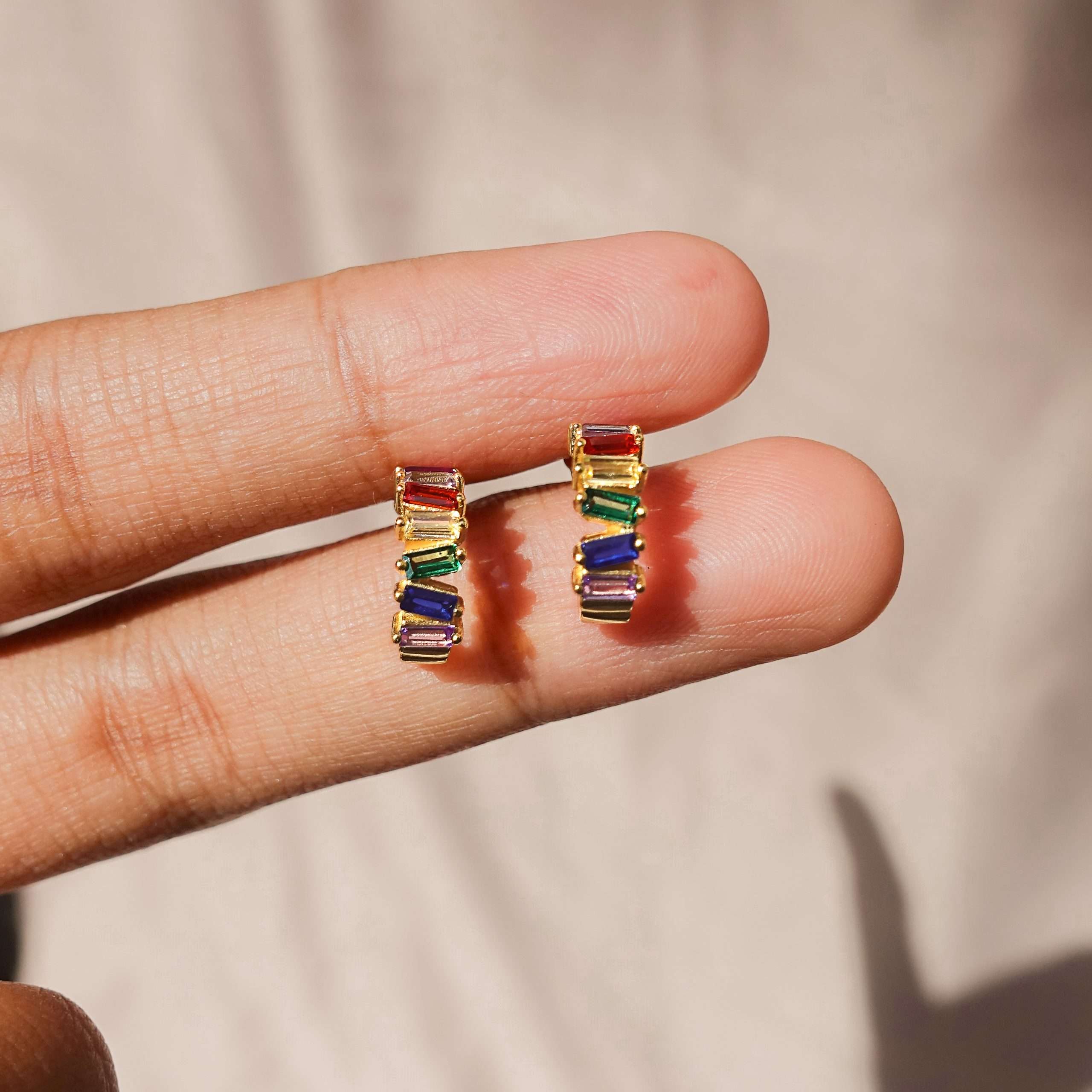 92230 <br> earring C shape w/ colorful rectangle CZ's - Image 4