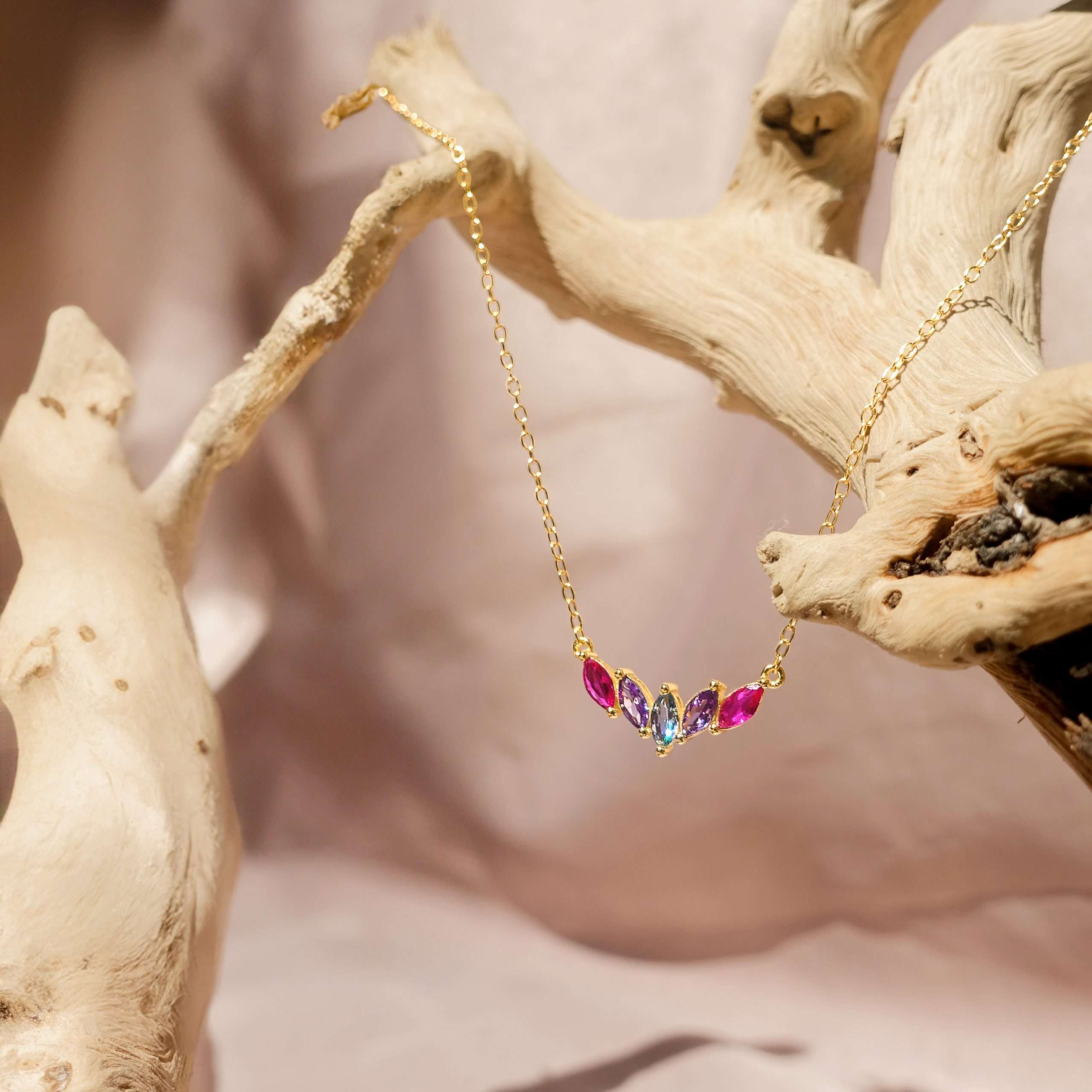 Close-Out-95270 <br> necklace marquise colored CZ's  16"+2" ext .925 goldplated - Image 3