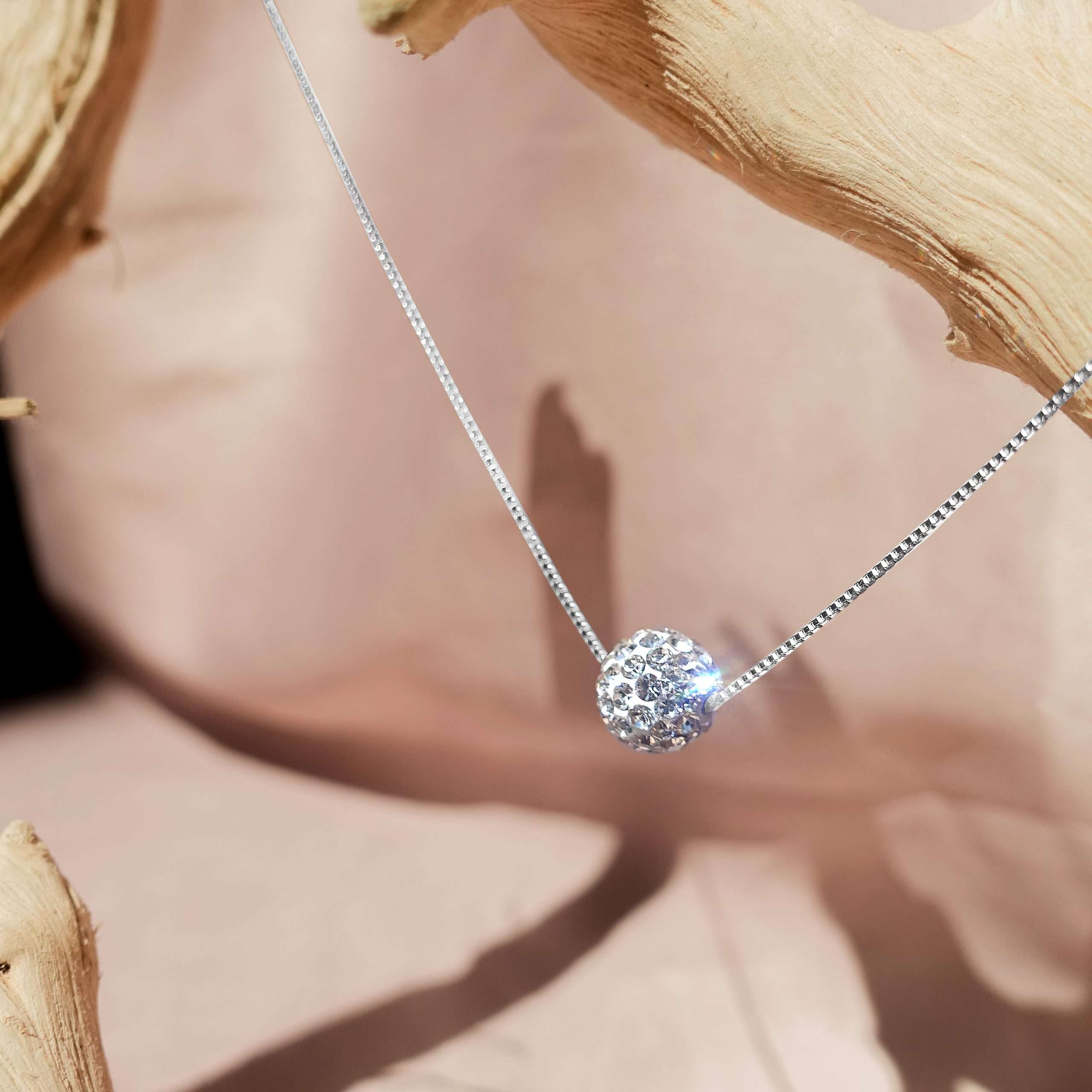 Close-Out-57258 <br> necklace CZ disco ball 8mm 16"+2" ext .925 RP - Image 3