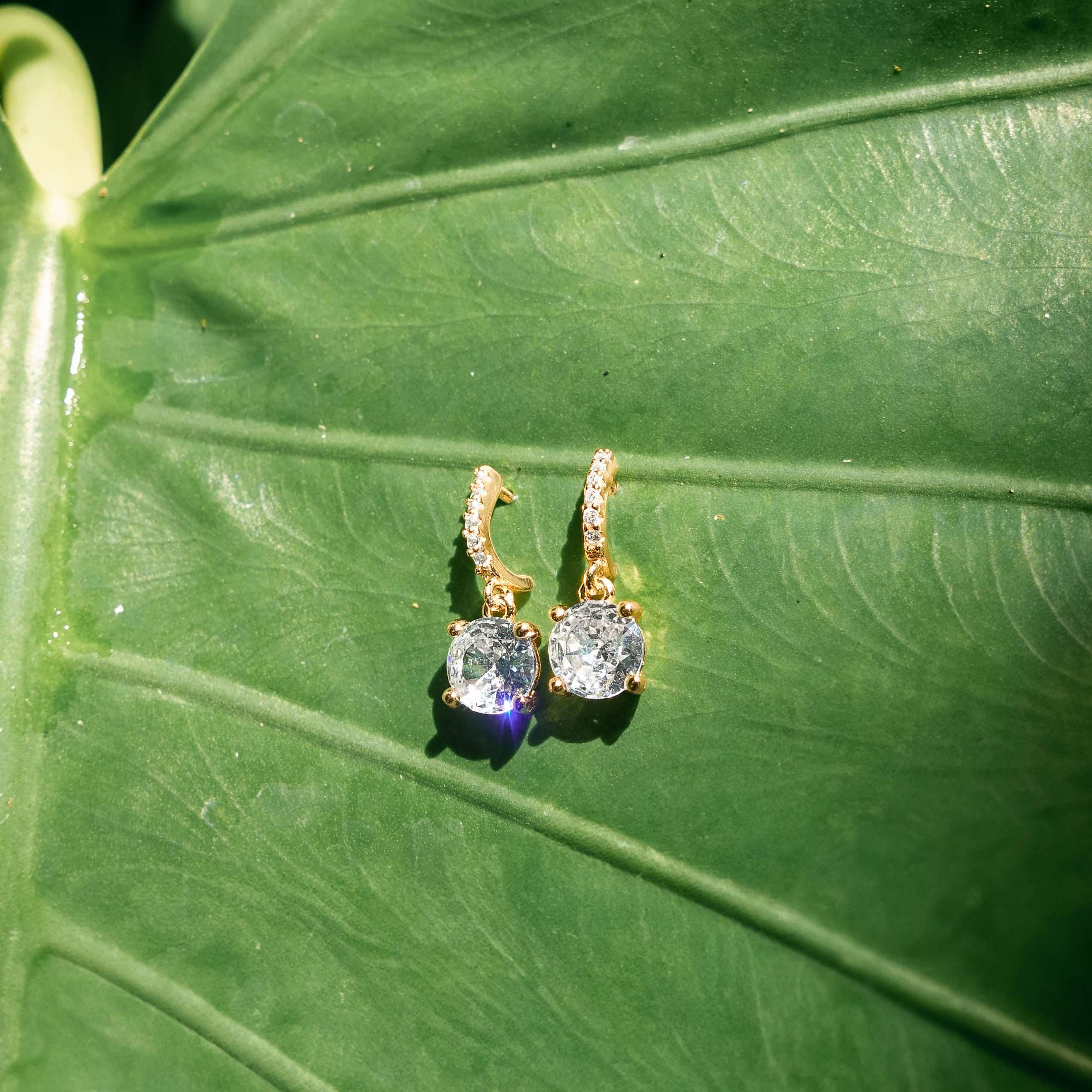 Close-Out-92262 <br> earring 6mm rd CZ  on a CZ  C shape hook .925 goldplated - Image 4