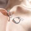 Close-Out-27305 <br> ear stud earring wavy hoop w/ CZ's 925 Rhodium Plated - Thumbnail Image 3
