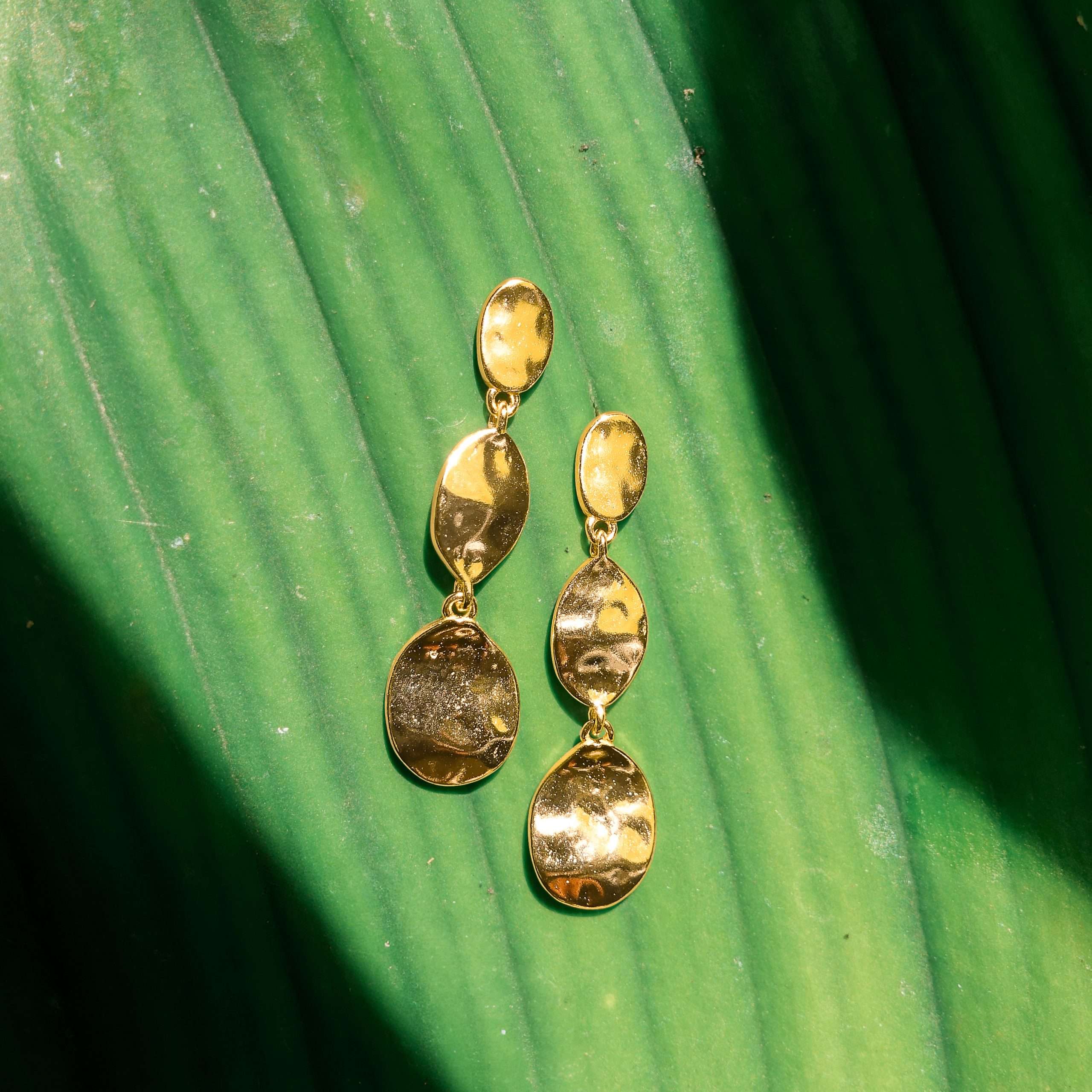 92224 <br> earring 3pc long hammered dangle drop .925 goldplated - Image 3