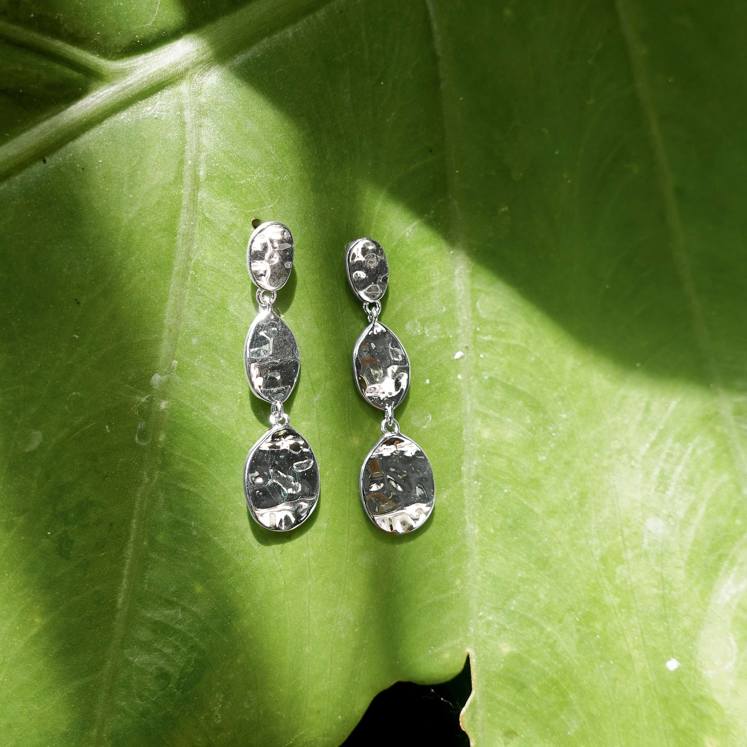 27299 <br> earring 3pc long hammered dangle drop .925 RP - Image 3